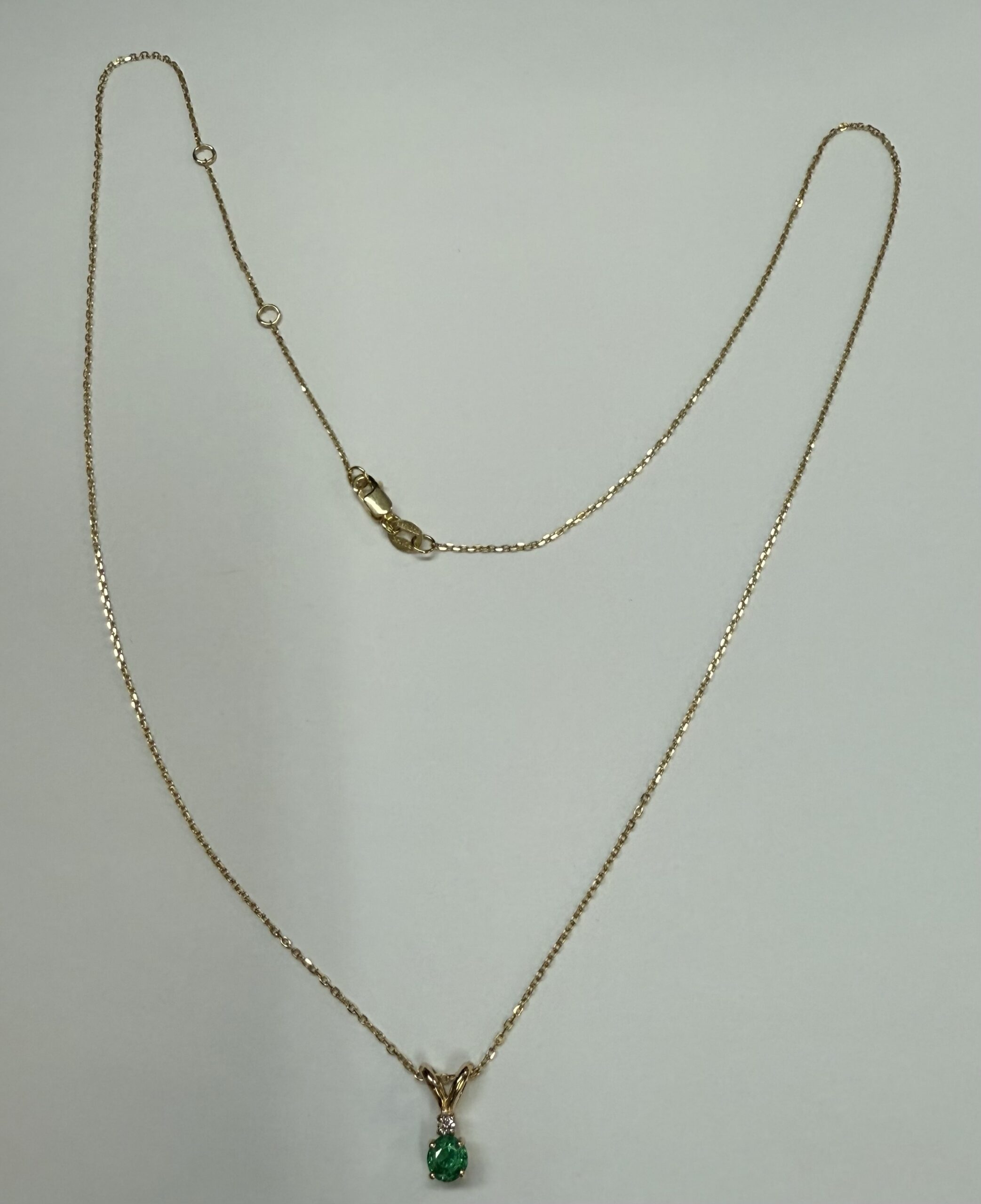 14k Yellow Gold Genuine .26 Cttw Emerald & Diamond Pendant - Image 2