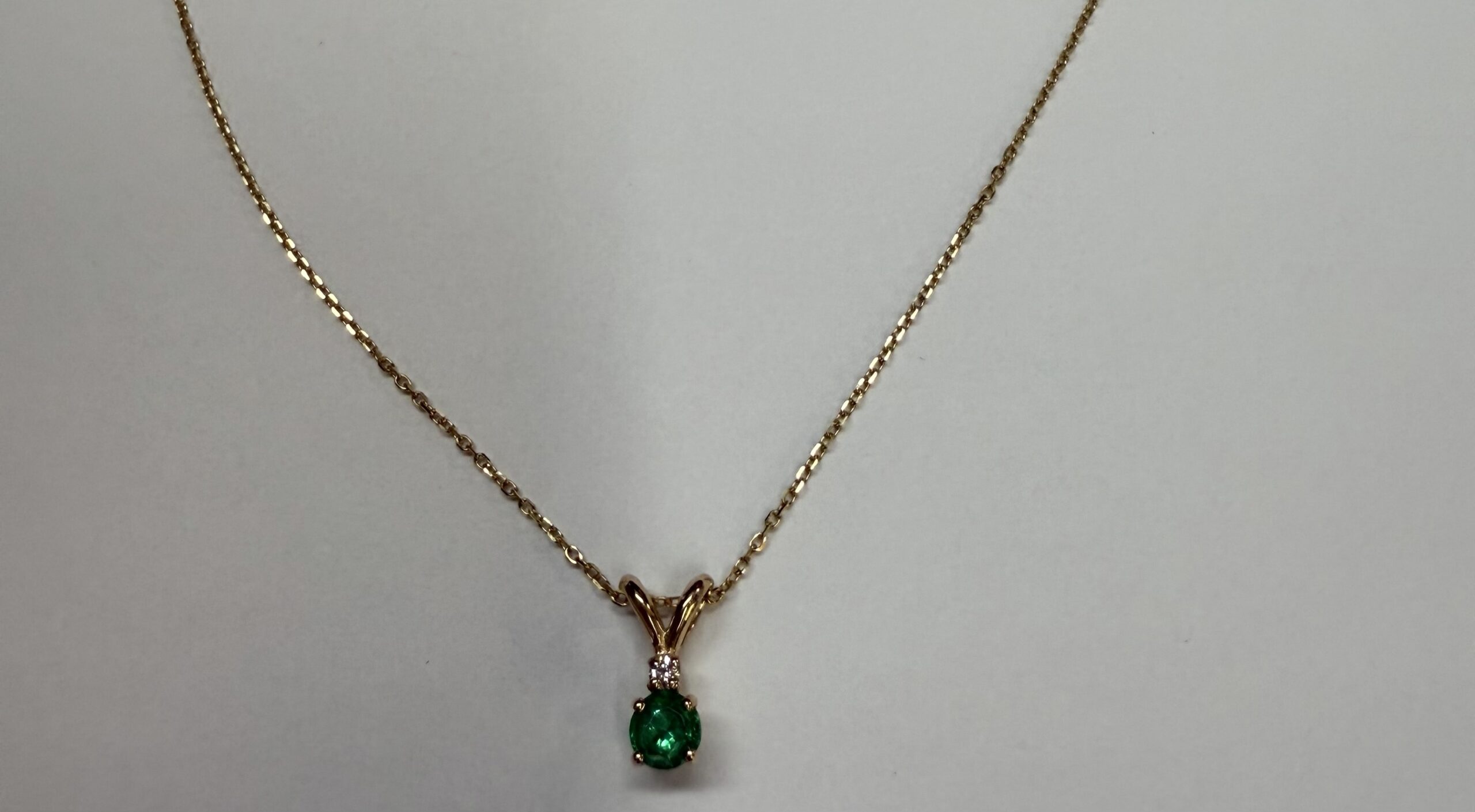 14k Yellow Gold Genuine .26 Cttw Emerald & Diamond Pendant - Image 4