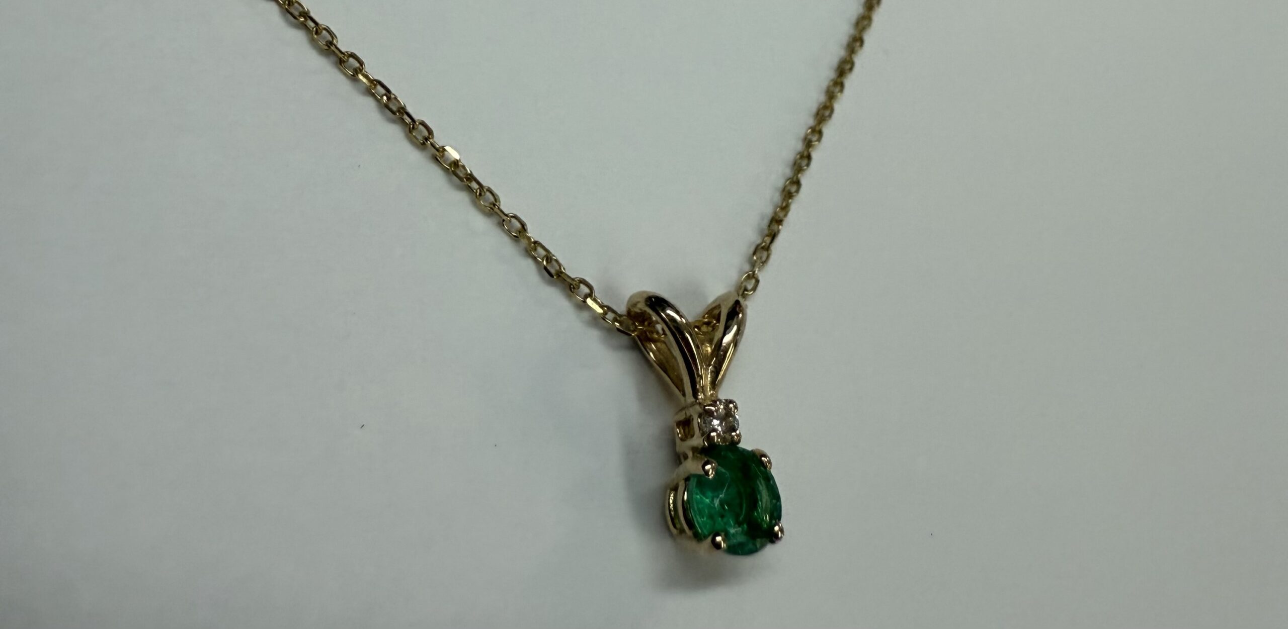 14k Yellow Gold Genuine .26 Cttw Emerald & Diamond Pendant - Image 7