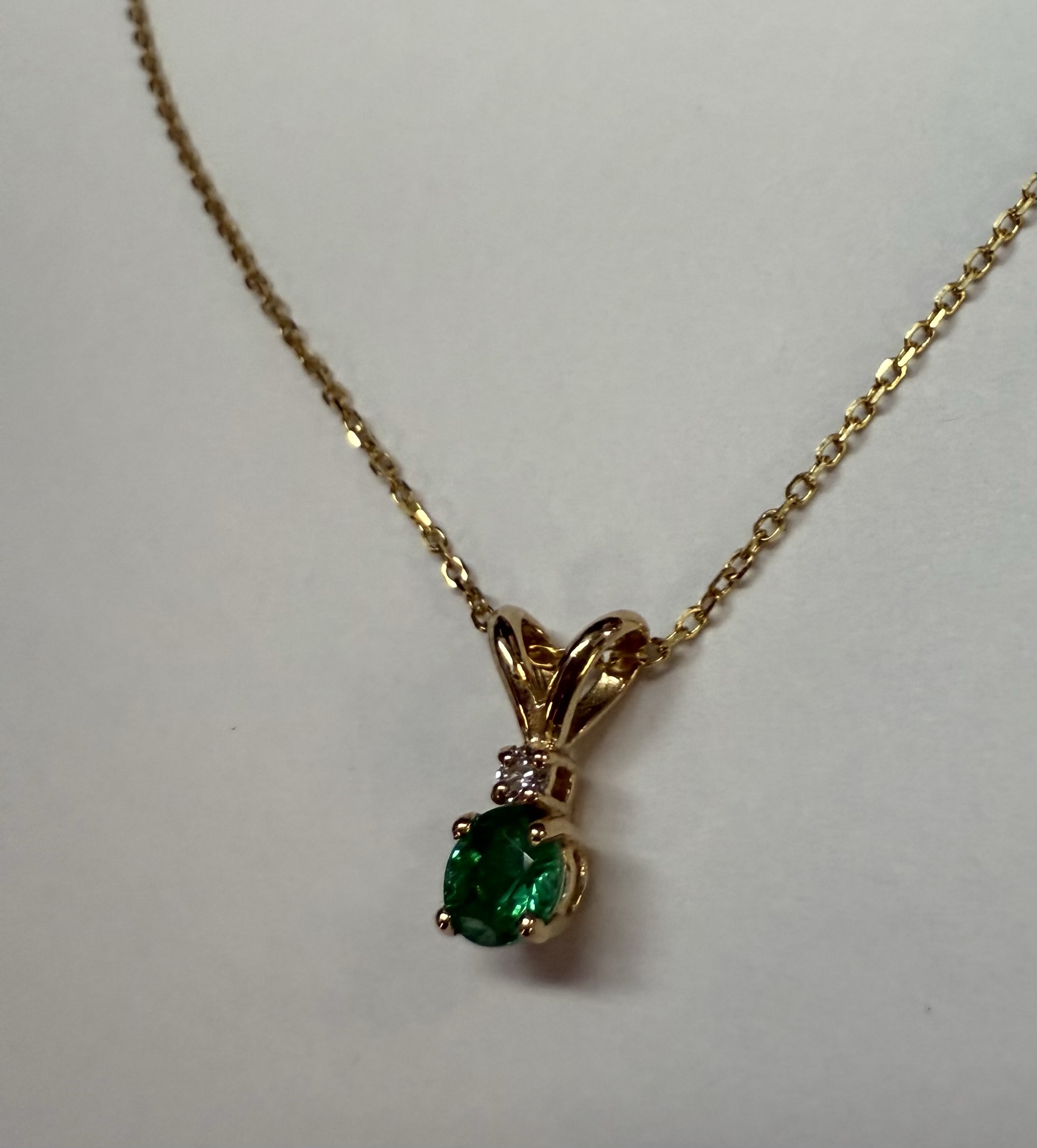 14k Yellow Gold Genuine .26 Cttw Emerald & Diamond Pendant - Image 10