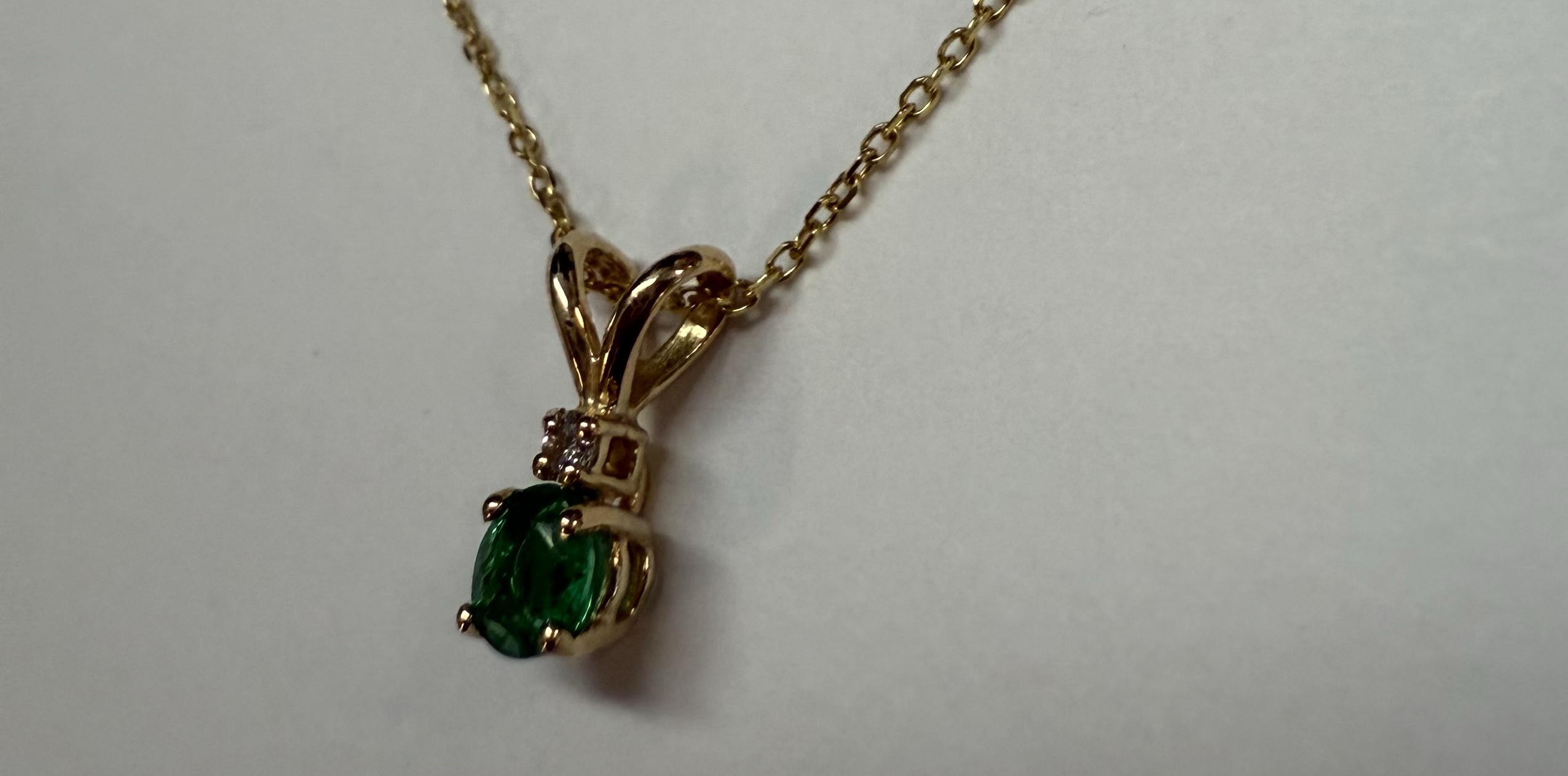 14k Yellow Gold Genuine .26 Cttw Emerald & Diamond Pendant - Image 11
