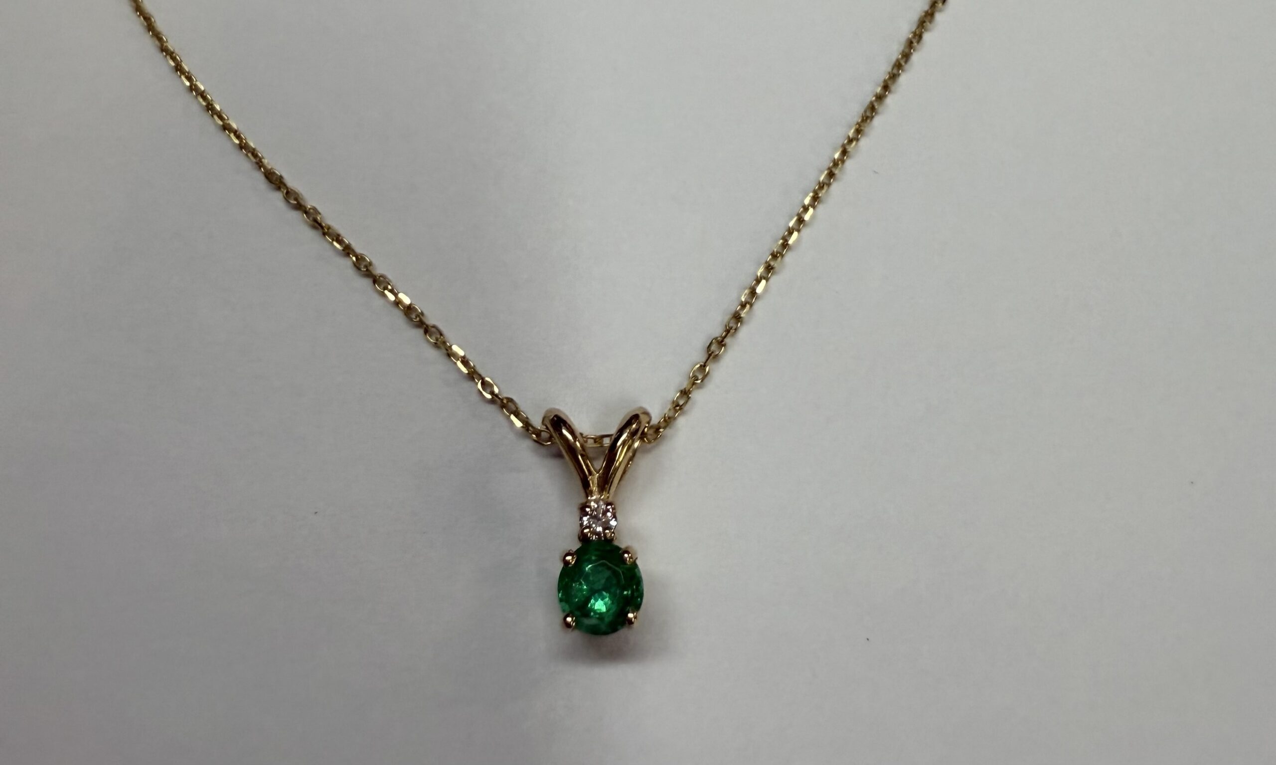14k Yellow Gold Genuine .26 Cttw Emerald & Diamond Pendant - Image 15