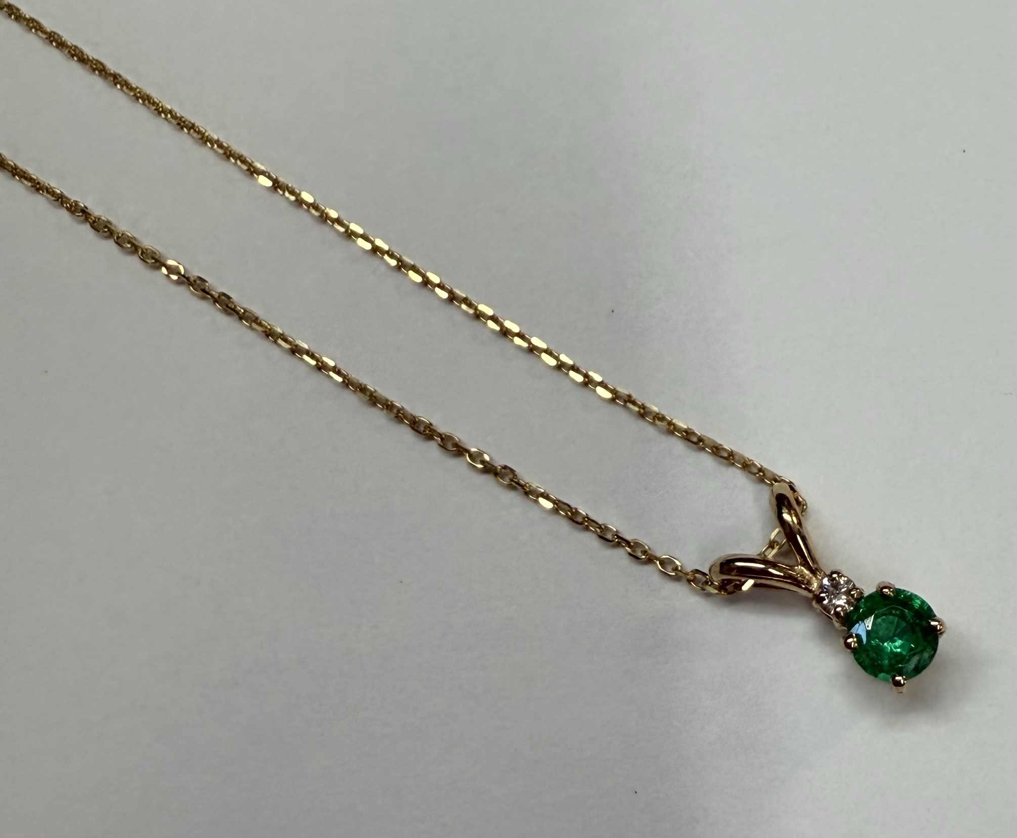14k Yellow Gold Genuine .26 Cttw Emerald & Diamond Pendant - Image 16