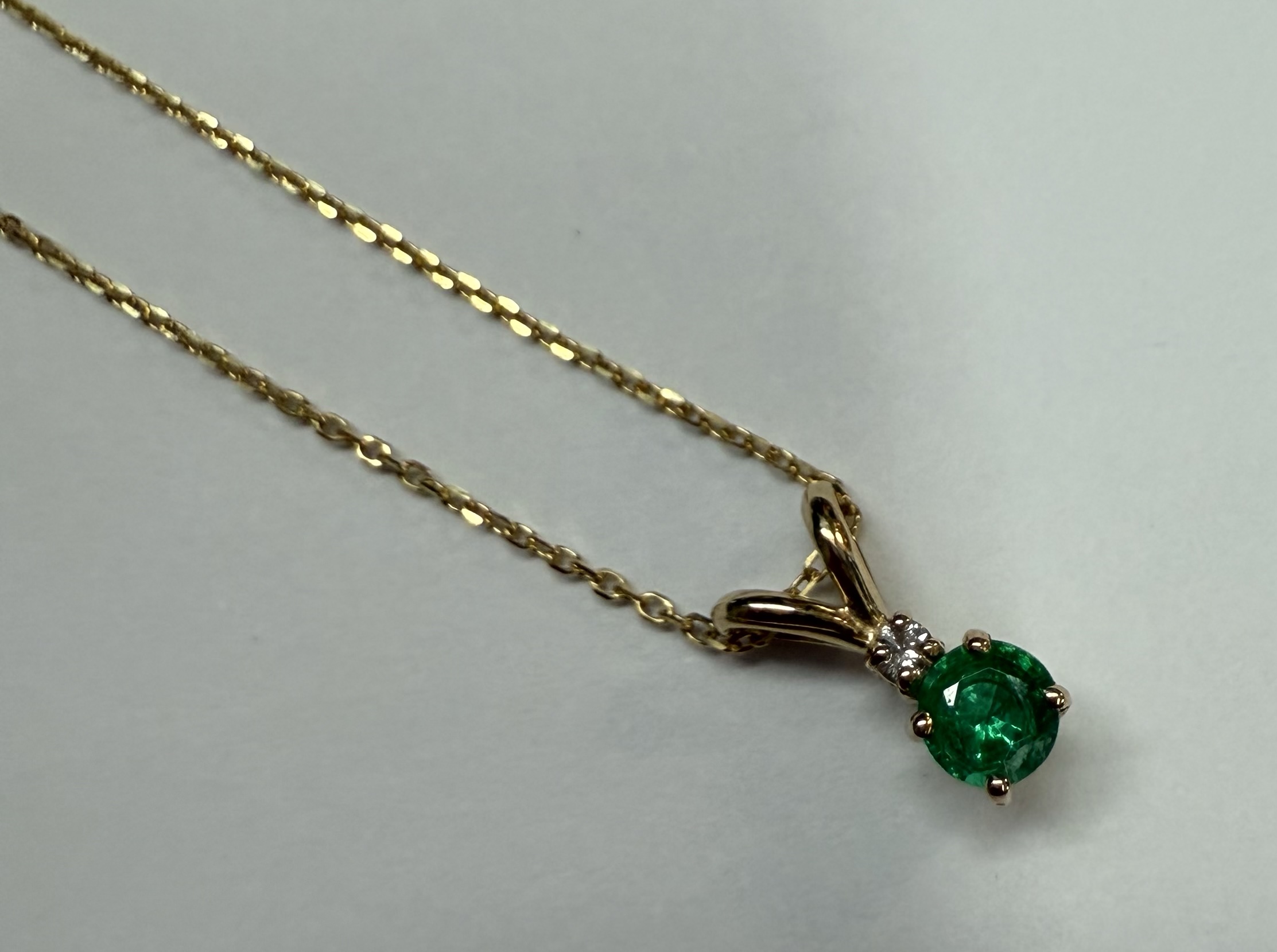 14k Yellow Gold Genuine .26 Cttw Emerald & Diamond Pendant - Image 17