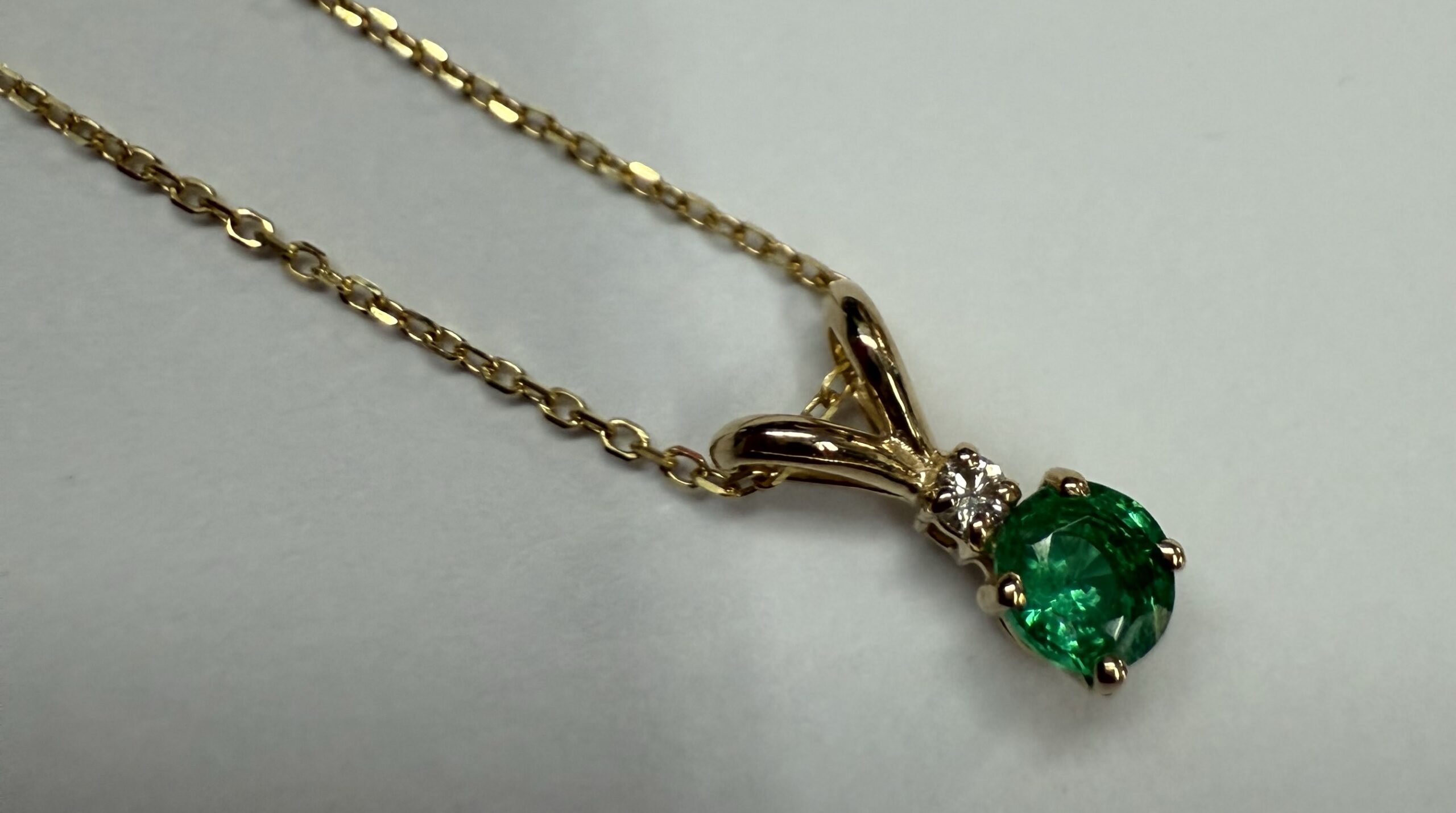 14k Yellow Gold Genuine .26 Cttw Emerald & Diamond Pendant - Image 18