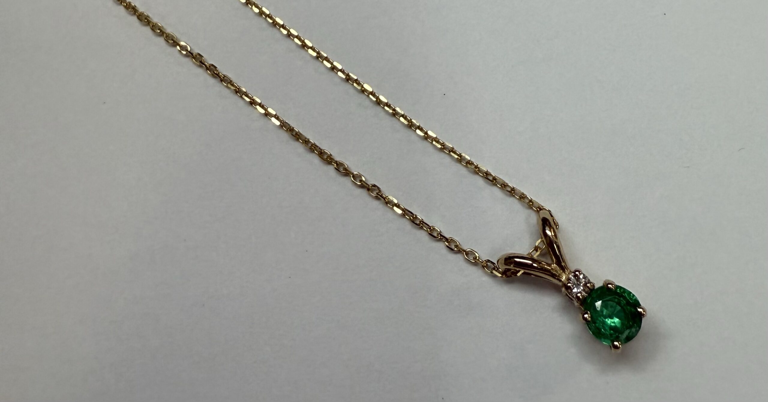 14k Yellow Gold Genuine .26 Cttw Emerald & Diamond Pendant - Image 21