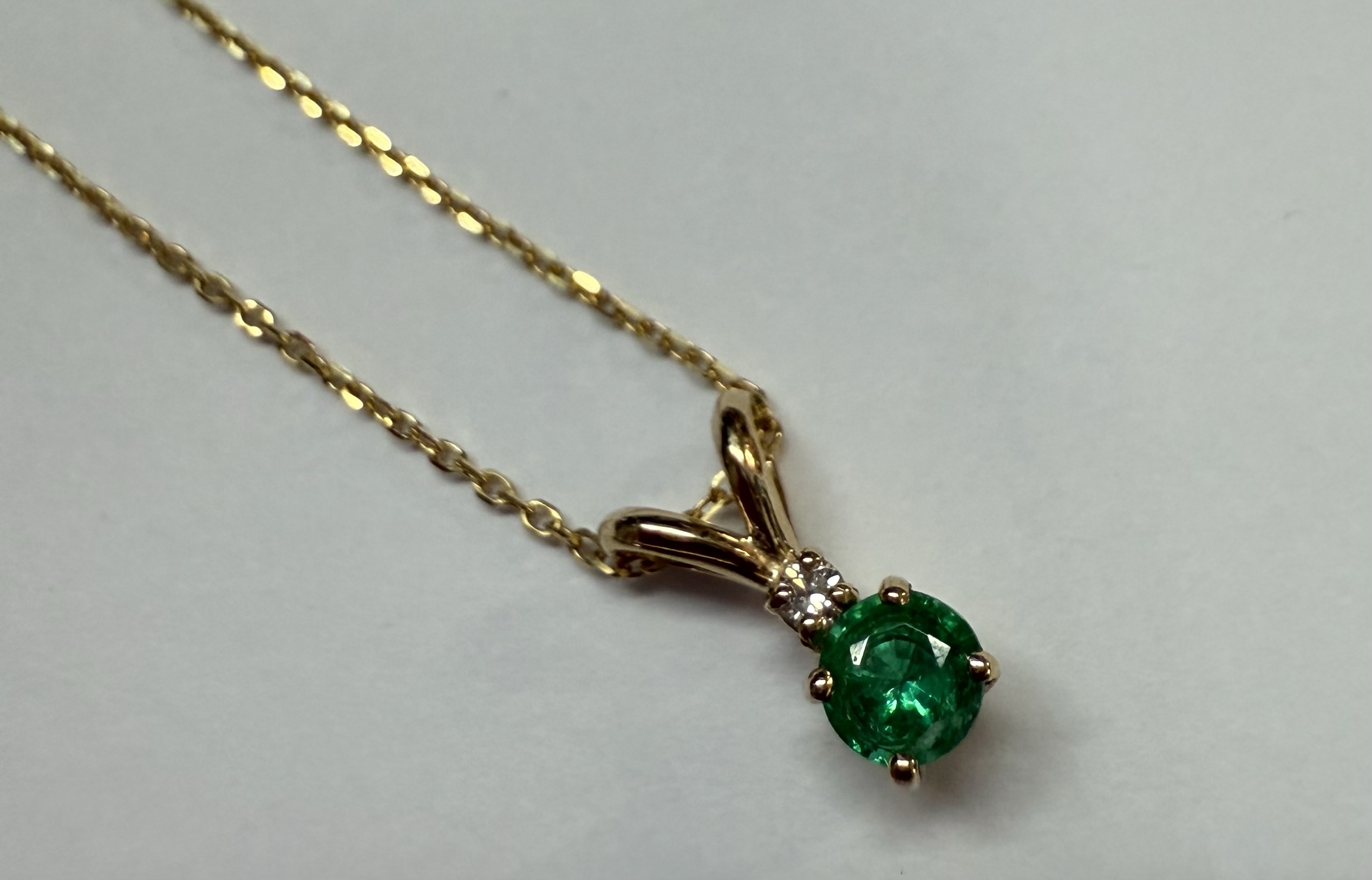 14k Yellow Gold Genuine .26 Cttw Emerald & Diamond Pendant - Image 23