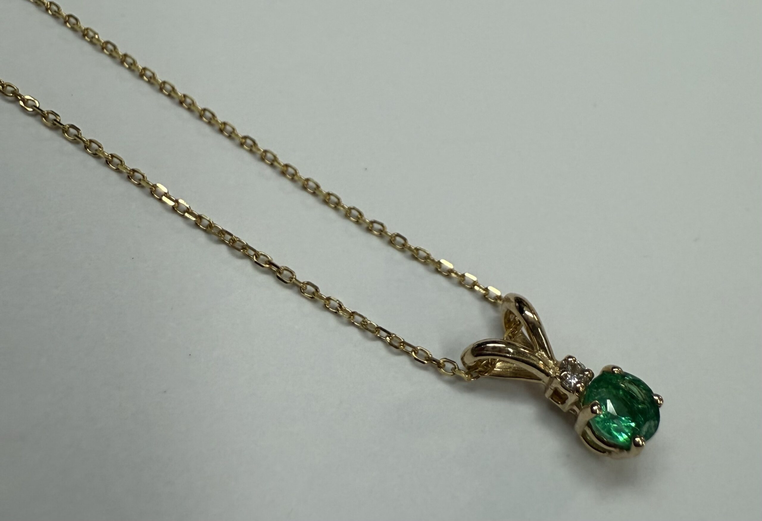 14k Yellow Gold Genuine .26 Cttw Emerald & Diamond Pendant - Image 25