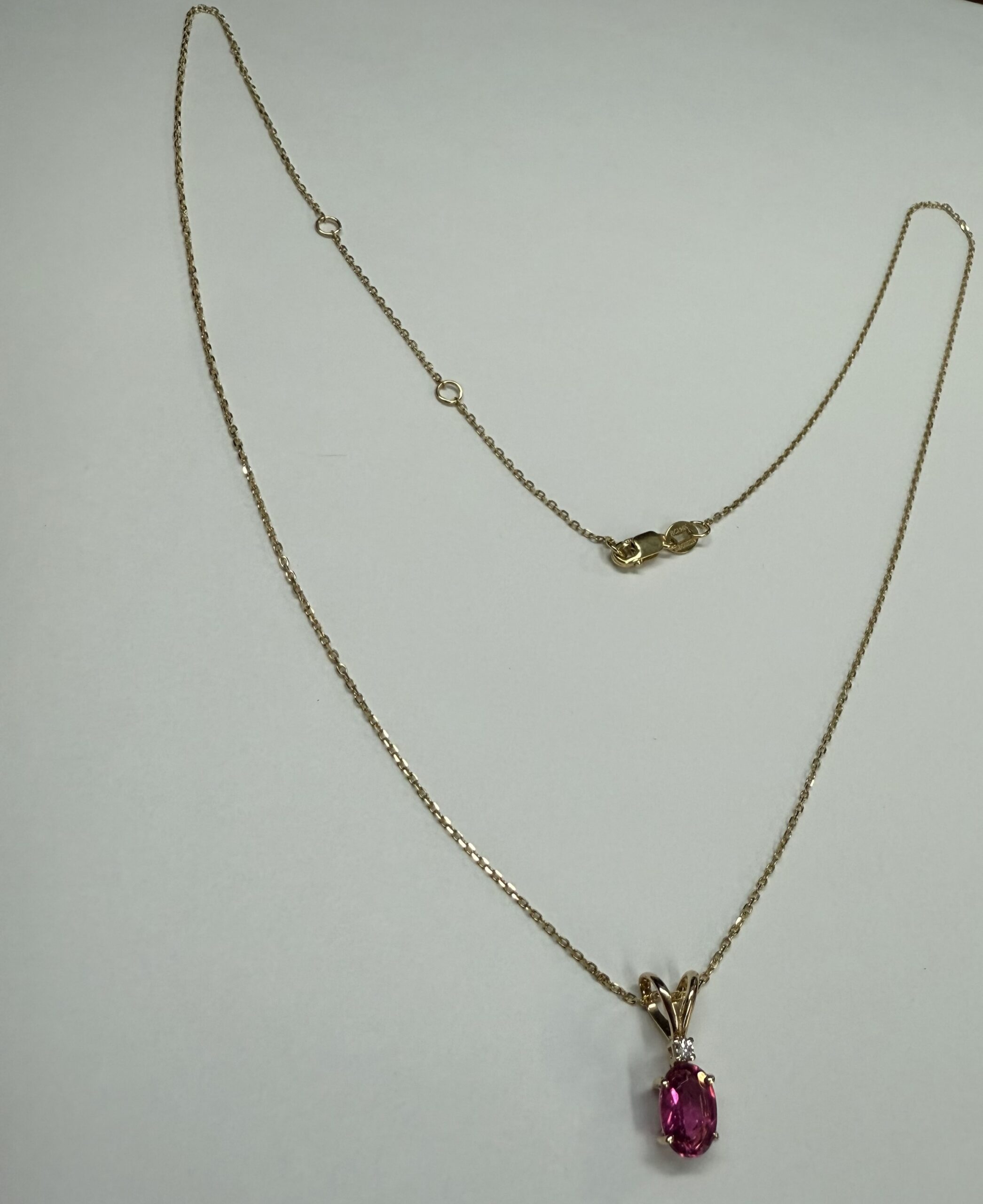 14k Yellow Gold Genuine .69 Pink Tourmaline & Diamond Pendant - Image 2