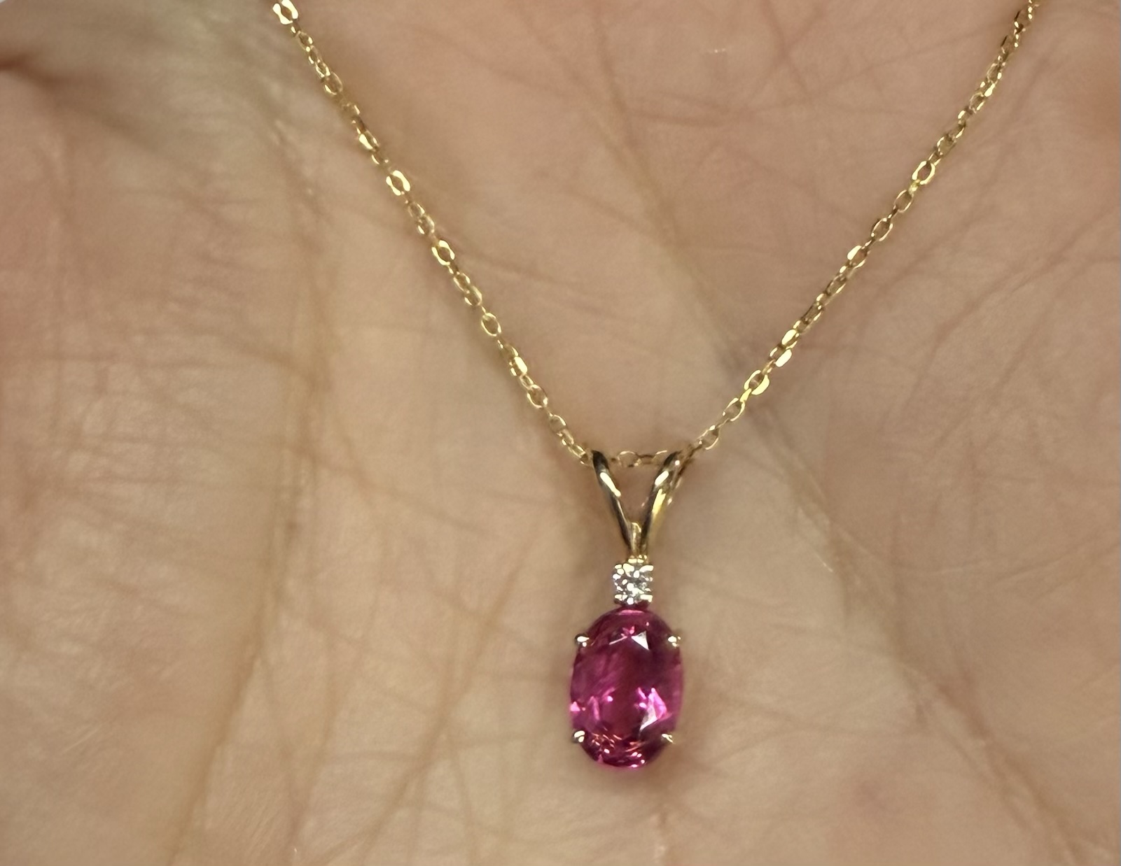 14k Yellow Gold Genuine .69 Pink Tourmaline & Diamond Pendant - Image 13
