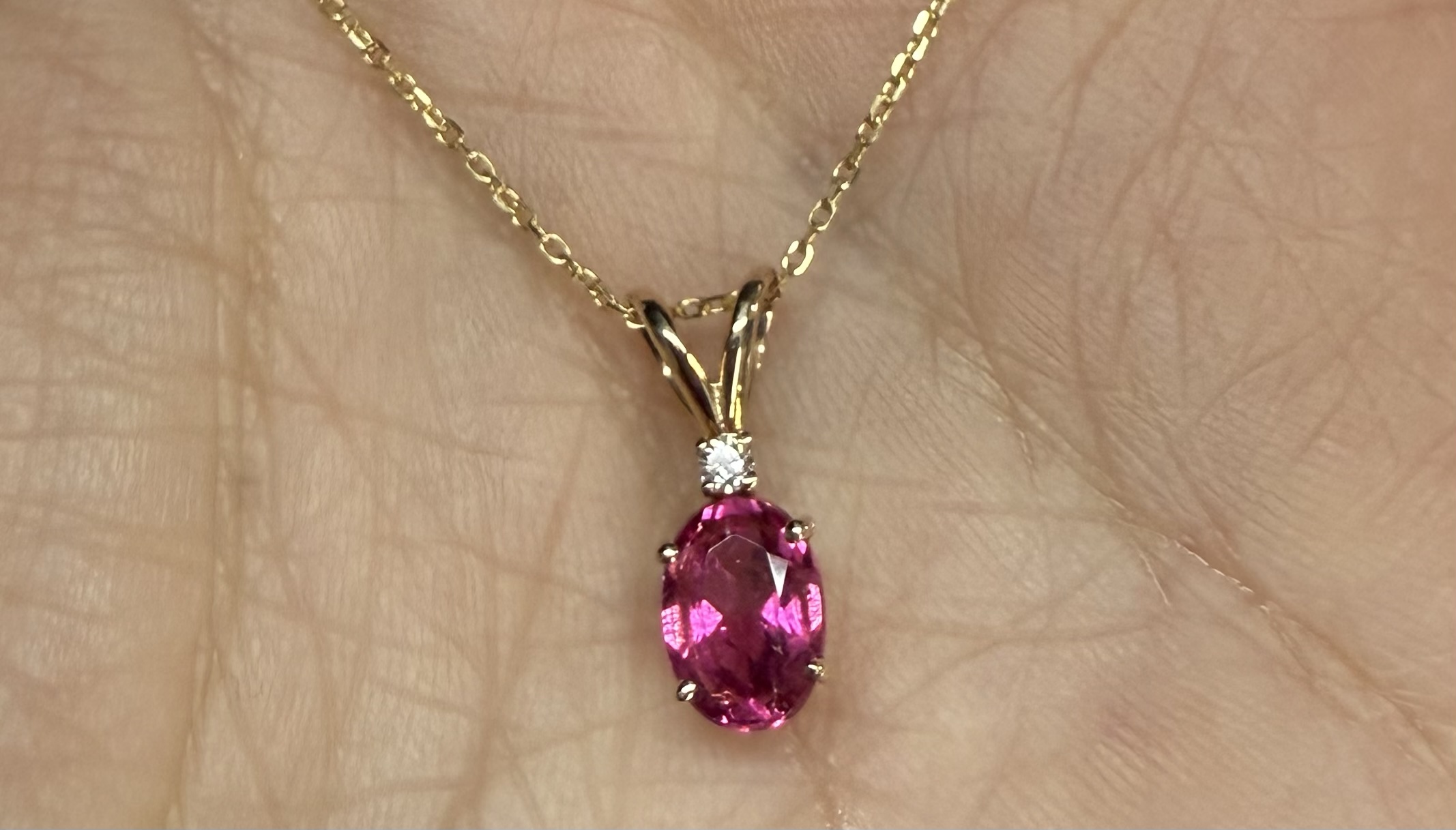 14k Yellow Gold Genuine .69 Pink Tourmaline & Diamond Pendant - Image 14