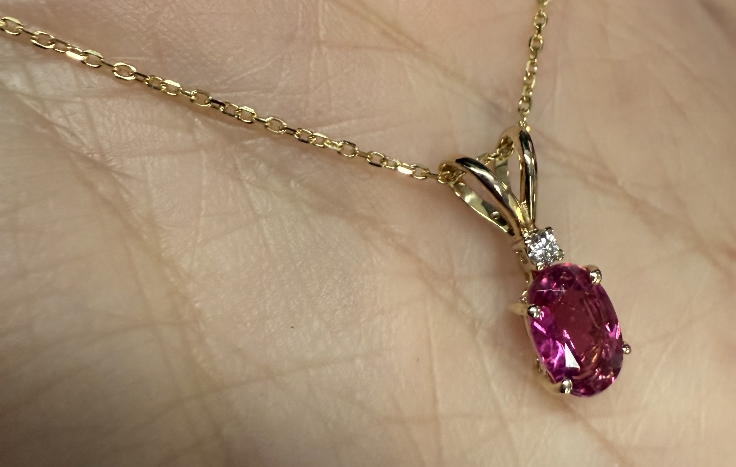 14k Yellow Gold Genuine .69 Pink Tourmaline & Diamond Pendant - Image 16