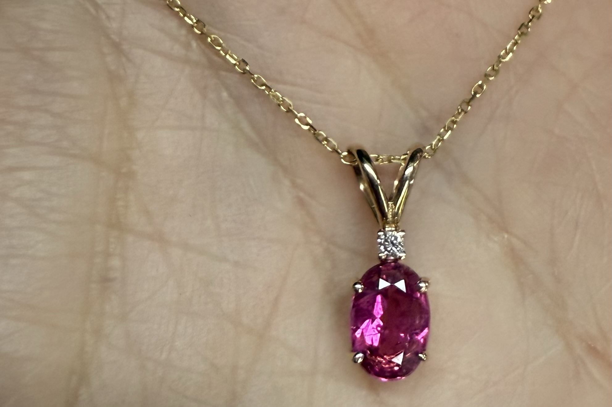 14k Yellow Gold Genuine .69 Pink Tourmaline & Diamond Pendant - Image 17