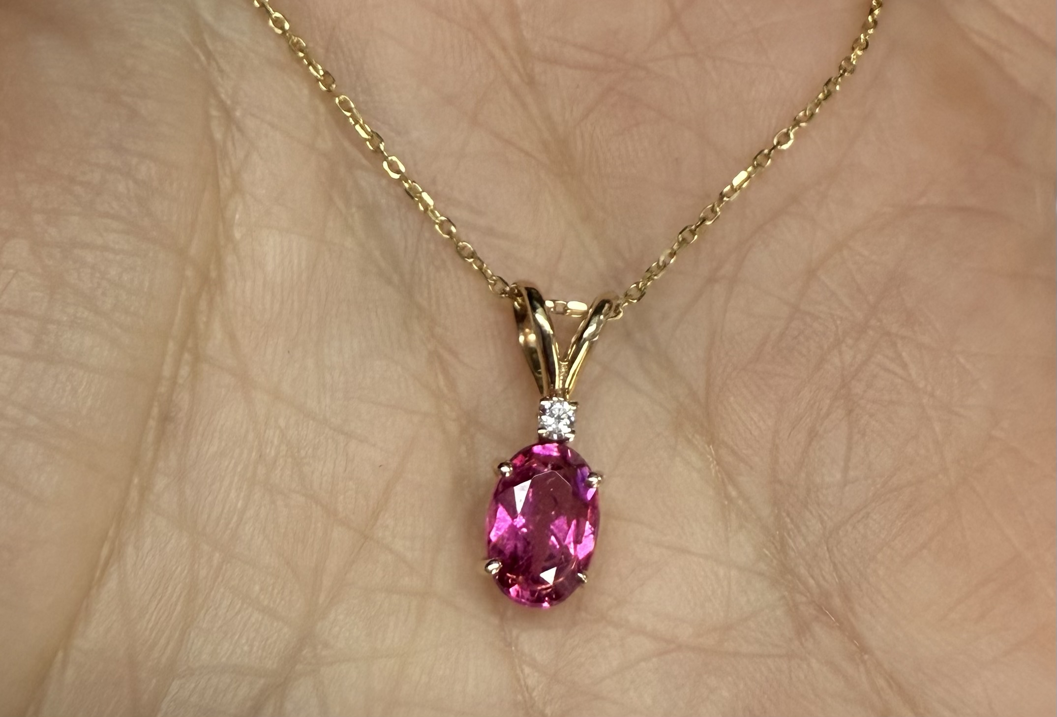 14k Yellow Gold Genuine .69 Pink Tourmaline & Diamond Pendant - Image 20