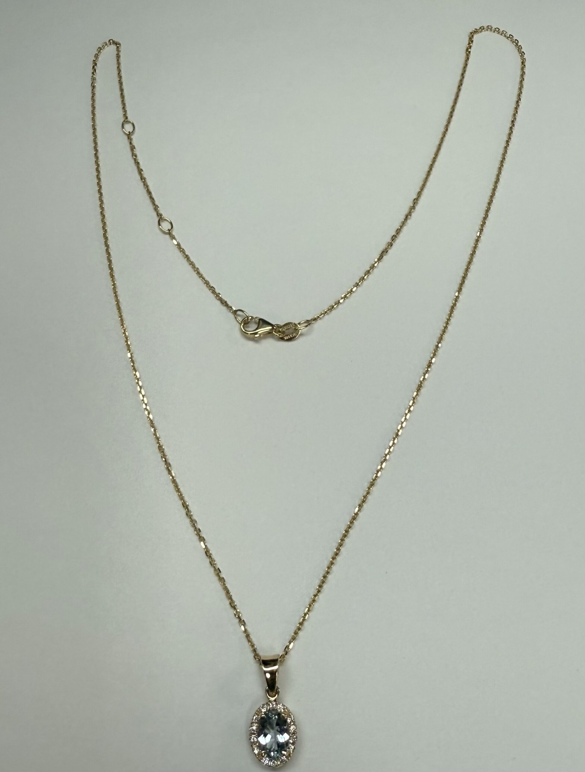 14k Yellow Gold Genuine .58 Cttw Aqumarine & Diamond Halo Pendant