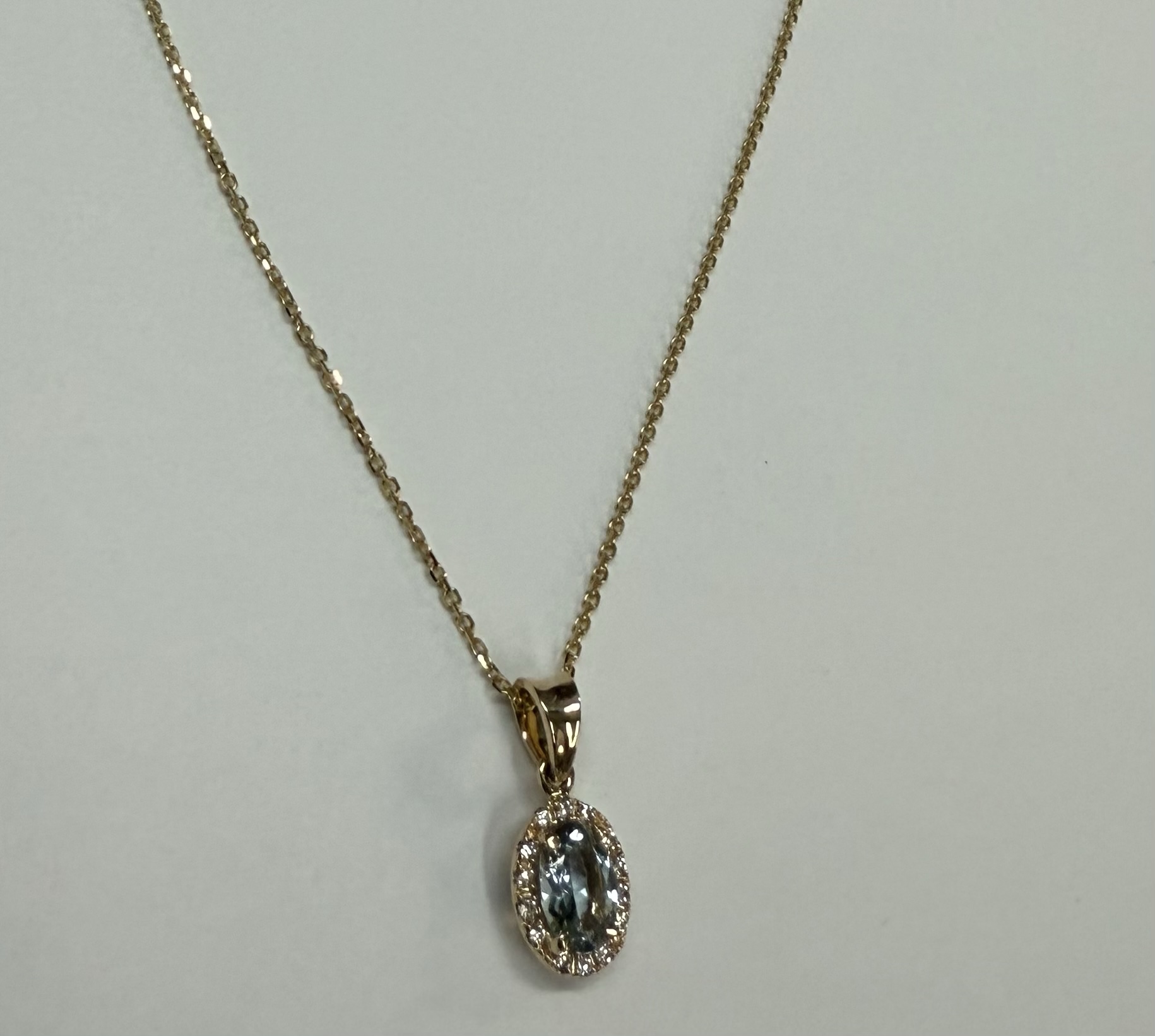14k Yellow Gold Genuine .58 Cttw Aqumarine & Diamond Halo Pendant - Image 5