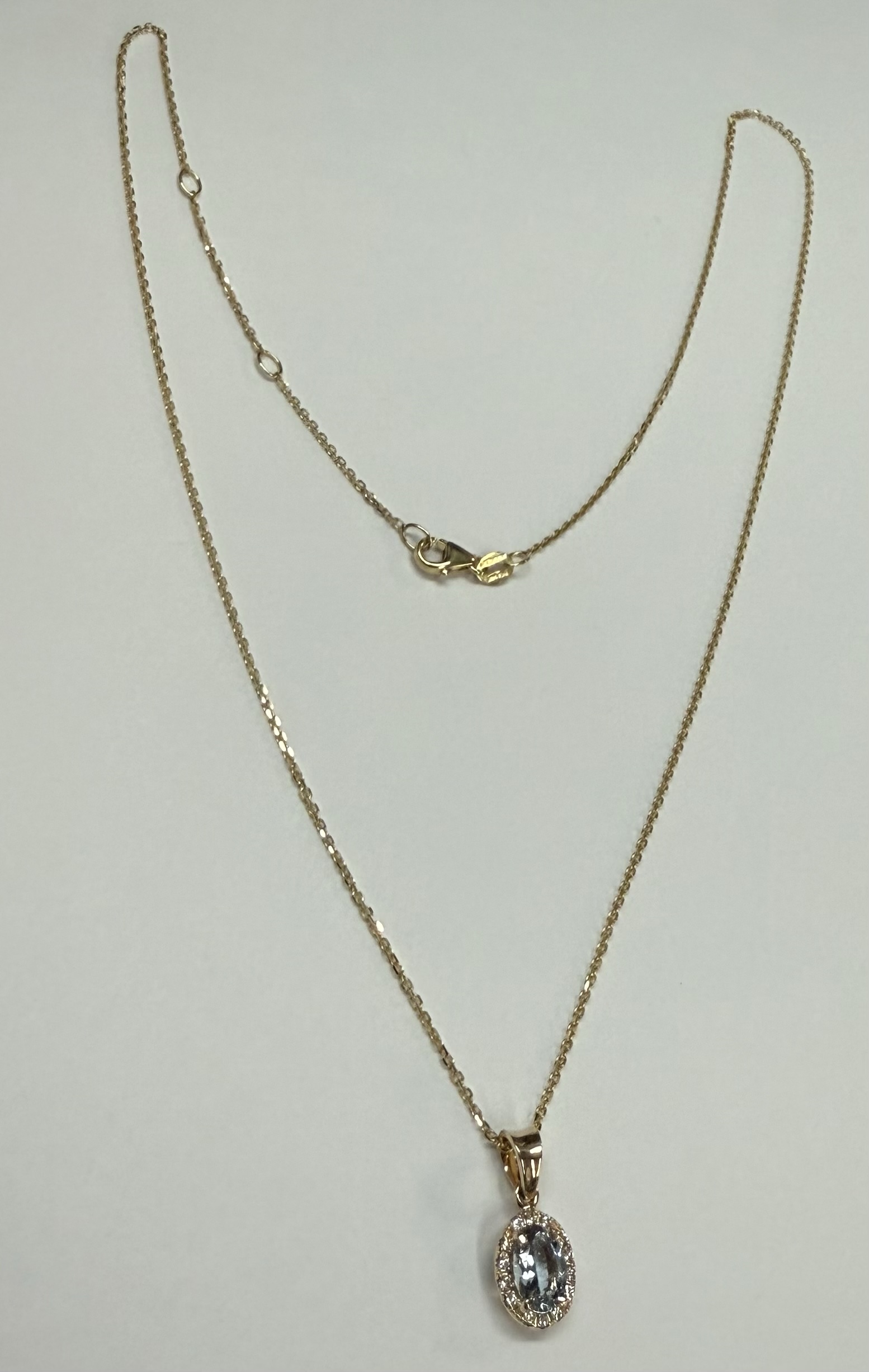 14k Yellow Gold Genuine .58 Cttw Aqumarine & Diamond Halo Pendant - Image 6