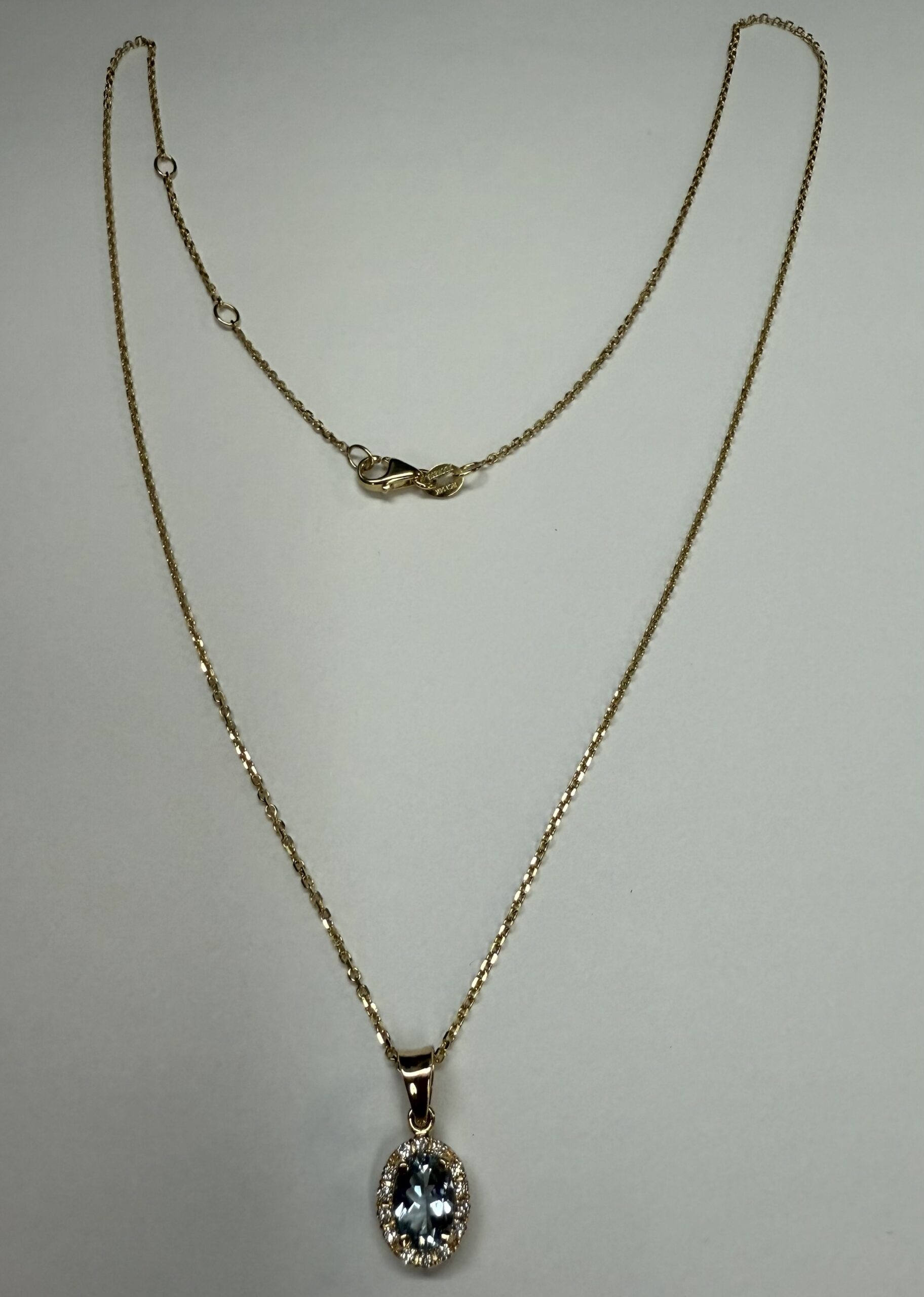 14k Yellow Gold Genuine .58 Cttw Aqumarine & Diamond Halo Pendant - Image 9