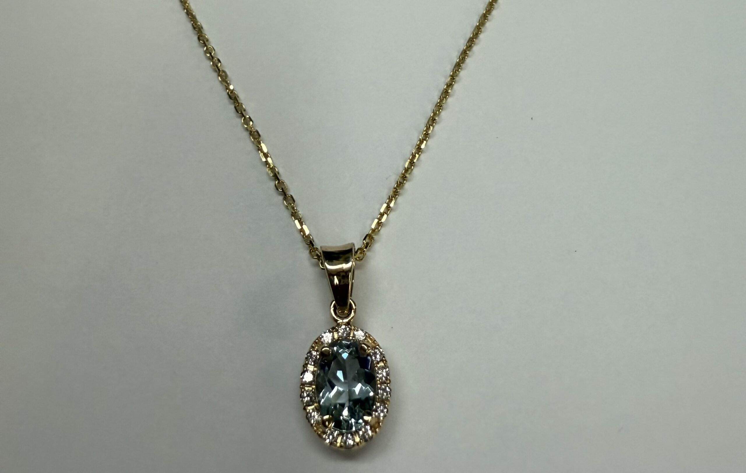 14k Yellow Gold Genuine .58 Cttw Aqumarine & Diamond Halo Pendant - Image 11