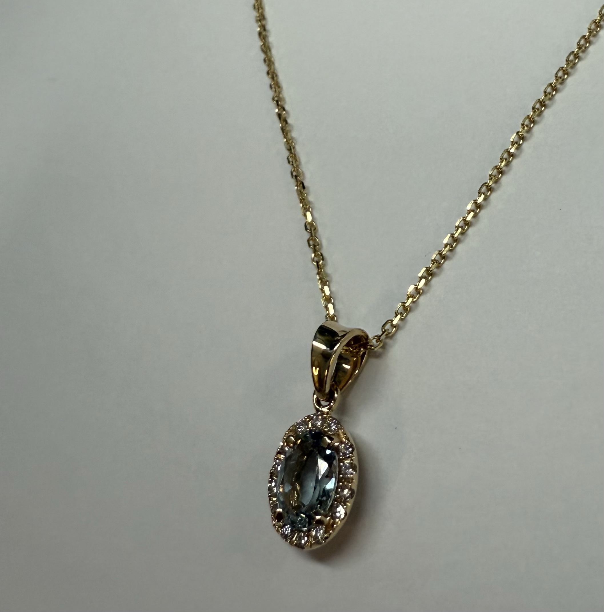 14k Yellow Gold Genuine .58 Cttw Aqumarine & Diamond Halo Pendant - Image 12