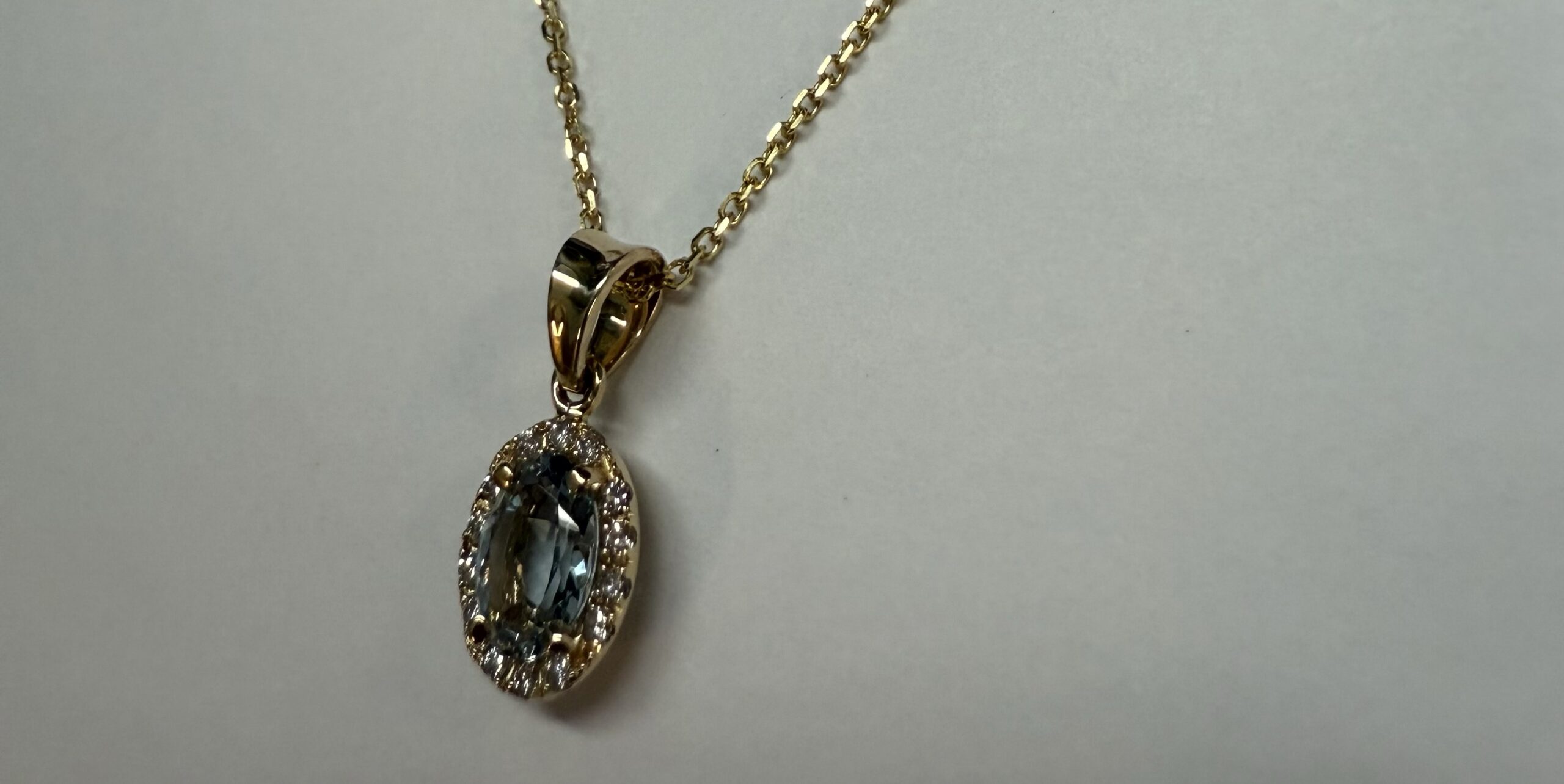 14k Yellow Gold Genuine .58 Cttw Aqumarine & Diamond Halo Pendant - Image 13