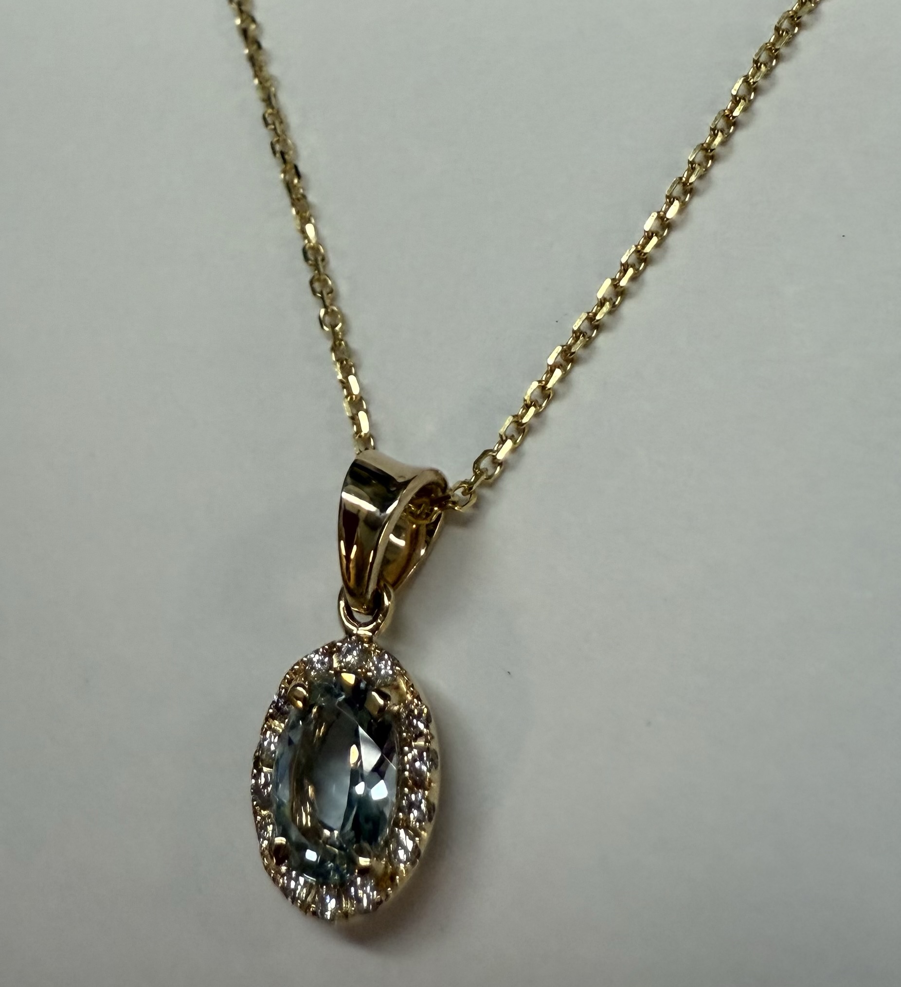 14k Yellow Gold Genuine .58 Cttw Aqumarine & Diamond Halo Pendant - Image 14