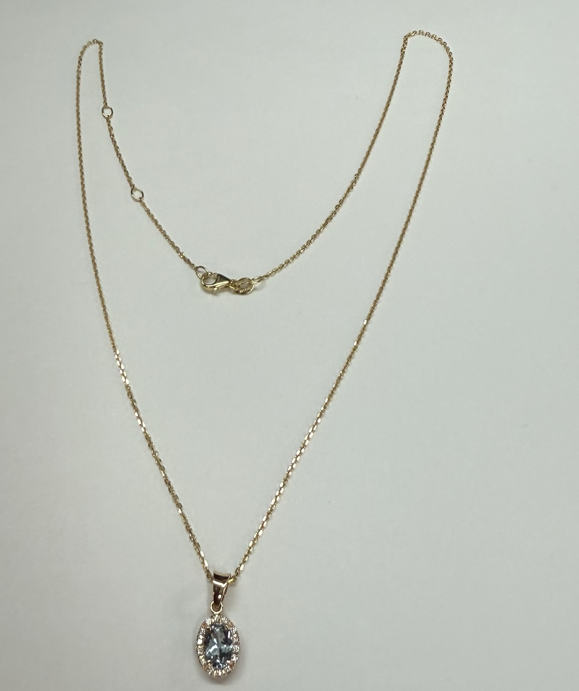 14k Yellow Gold Genuine .58 Cttw Aqumarine & Diamond Halo Pendant - Image 16