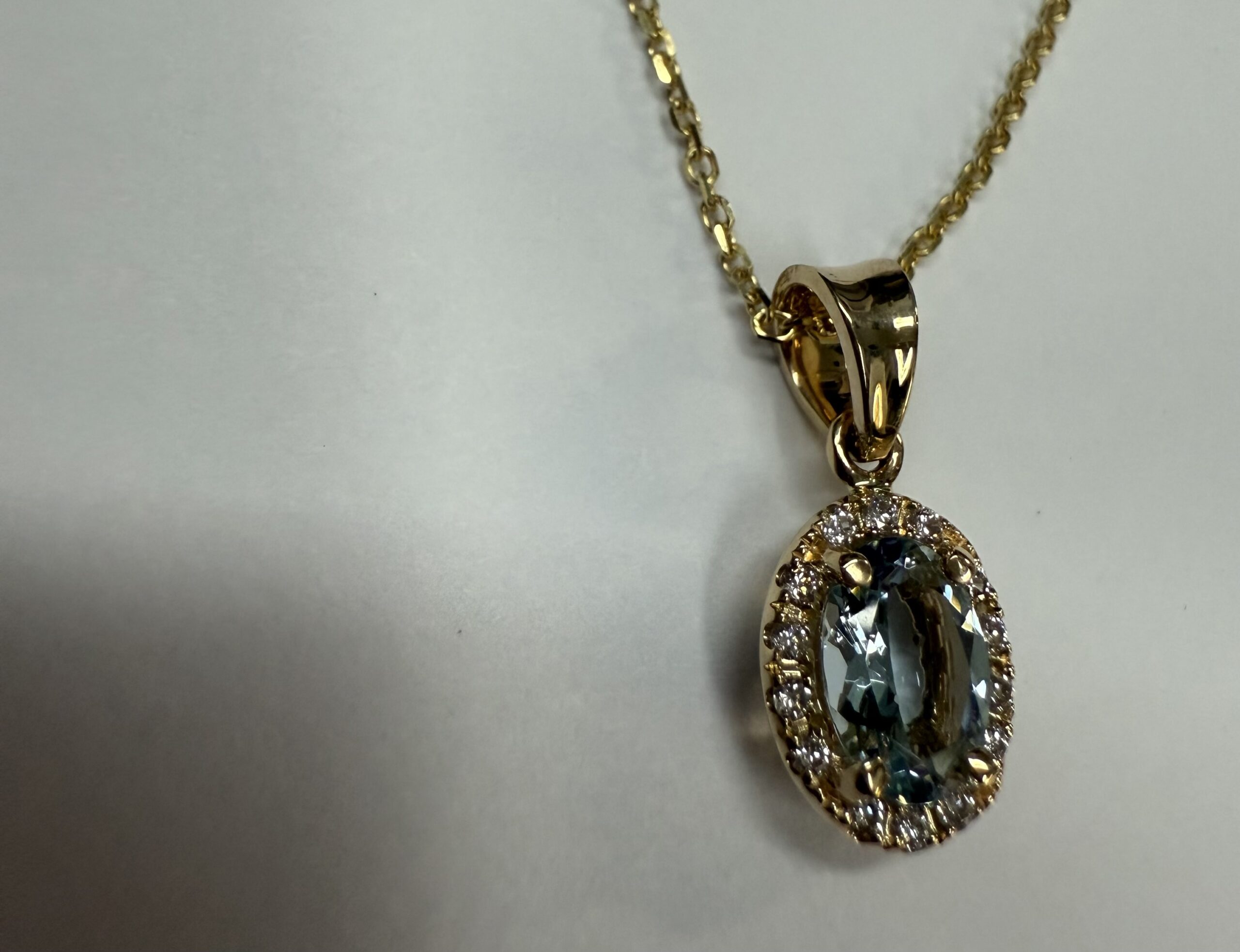 14k Yellow Gold Genuine .58 Cttw Aqumarine & Diamond Halo Pendant - Image 21