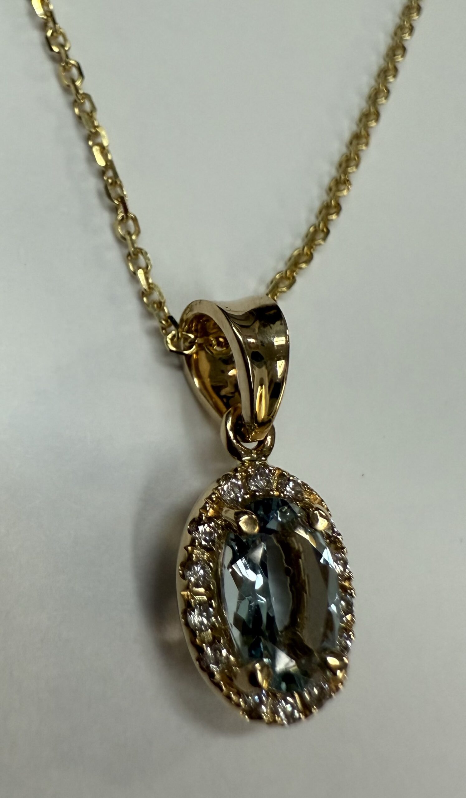 14k Yellow Gold Genuine .58 Cttw Aqumarine & Diamond Halo Pendant - Image 22