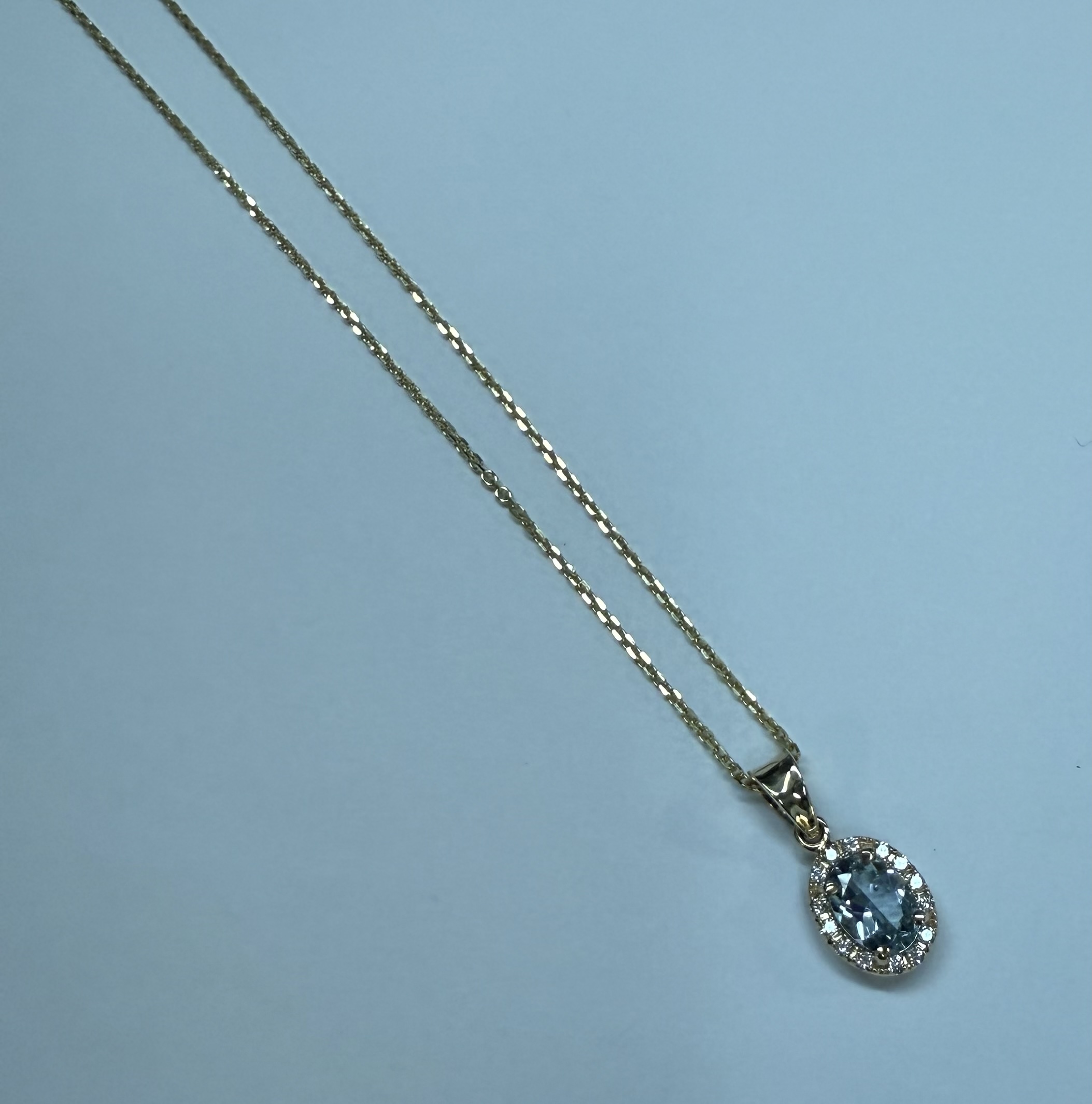 14k Yellow Gold Genuine .58 Cttw Aqumarine & Diamond Halo Pendant - Image 23