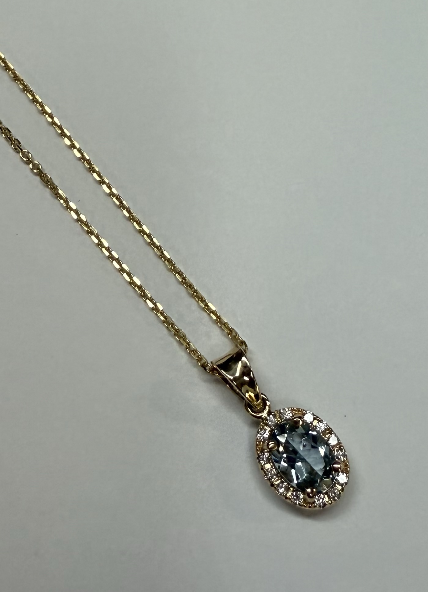 14k Yellow Gold Genuine .58 Cttw Aqumarine & Diamond Halo Pendant - Image 24