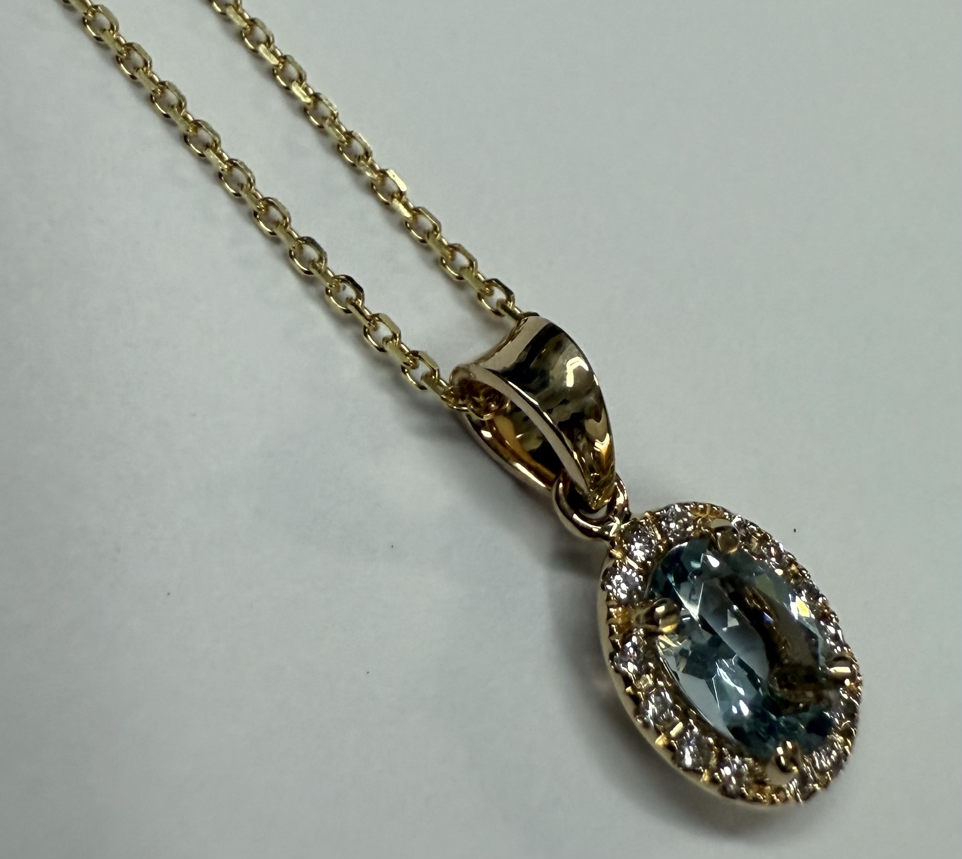 14k Yellow Gold Genuine .58 Cttw Aqumarine & Diamond Halo Pendant - Image 26