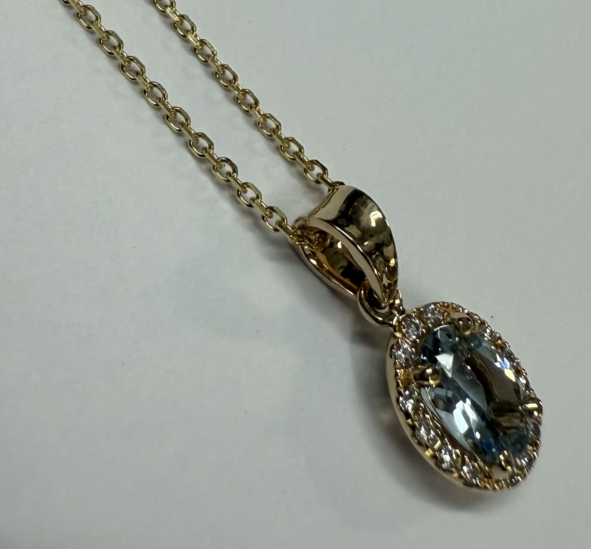 14k Yellow Gold Genuine .58 Cttw Aqumarine & Diamond Halo Pendant - Image 27