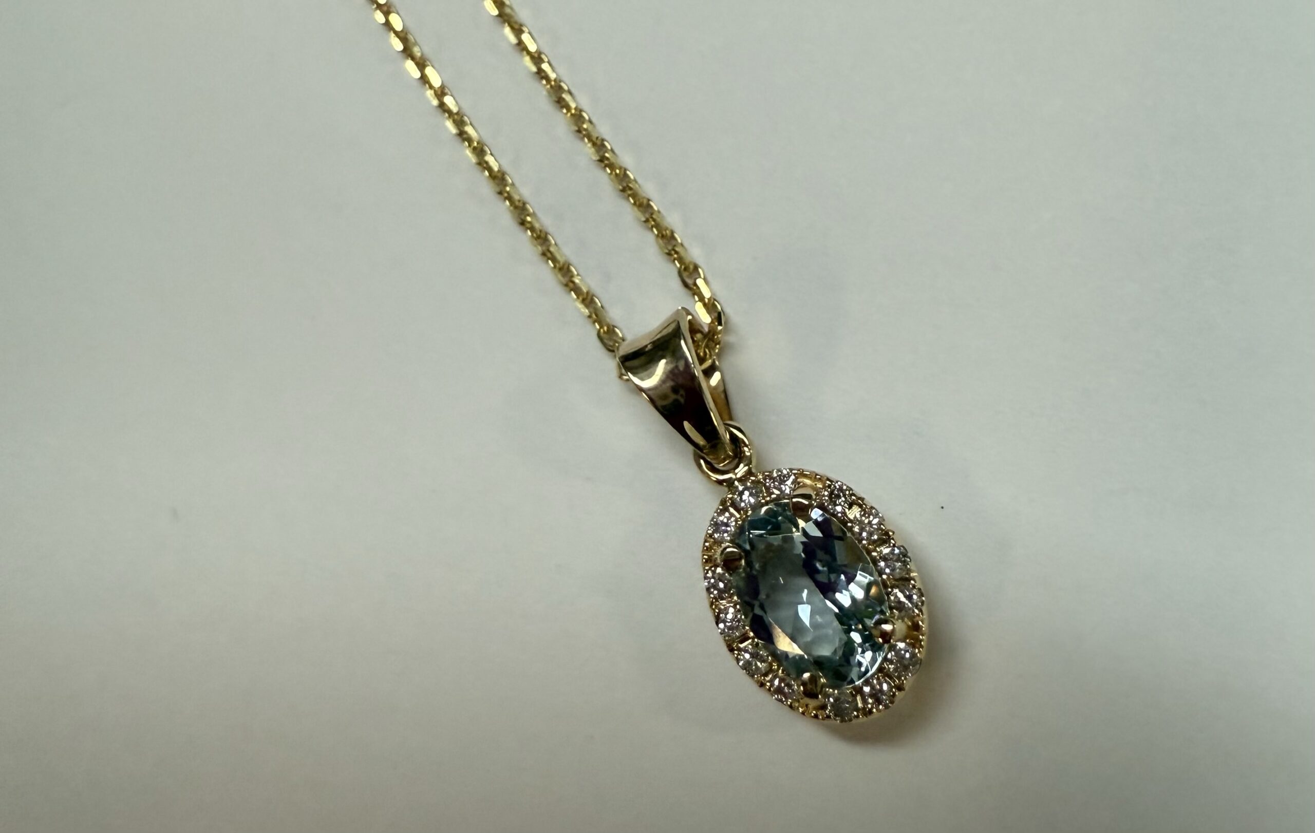 14k Yellow Gold Genuine .58 Cttw Aqumarine & Diamond Halo Pendant - Image 32