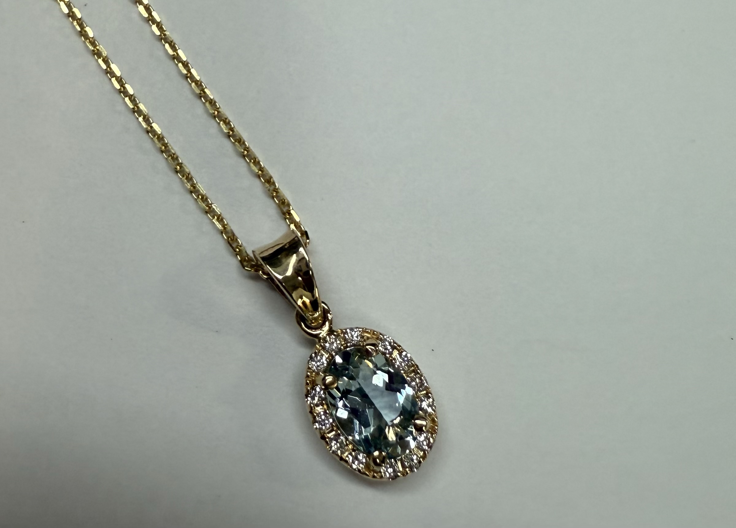 14k Yellow Gold Genuine .58 Cttw Aqumarine & Diamond Halo Pendant - Image 37