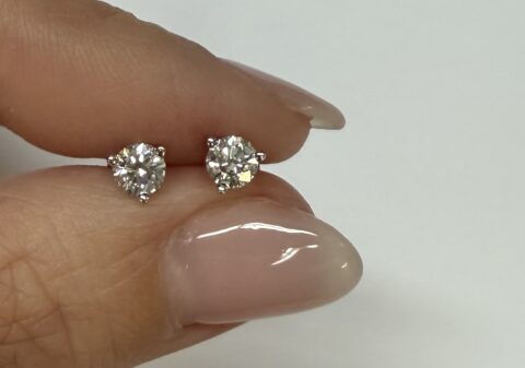 14k White Gold 1/2 Cttw Genuine Round Brilliant Cut Diamond 3 Prong Stud Earrings