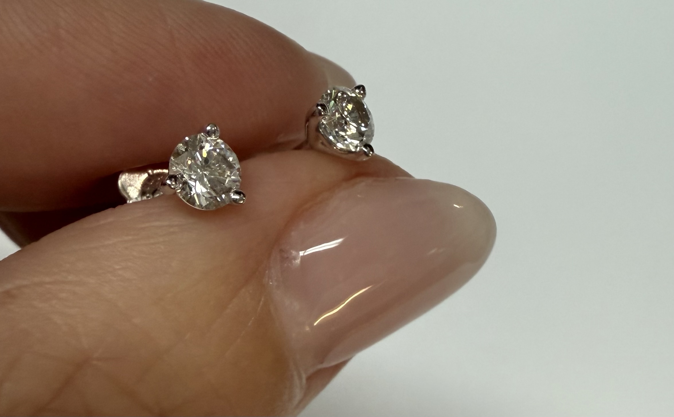 14k White Gold 1/2 Cttw Genuine Round Brilliant Cut Diamond 3 Prong Stud Earrings - Image 4