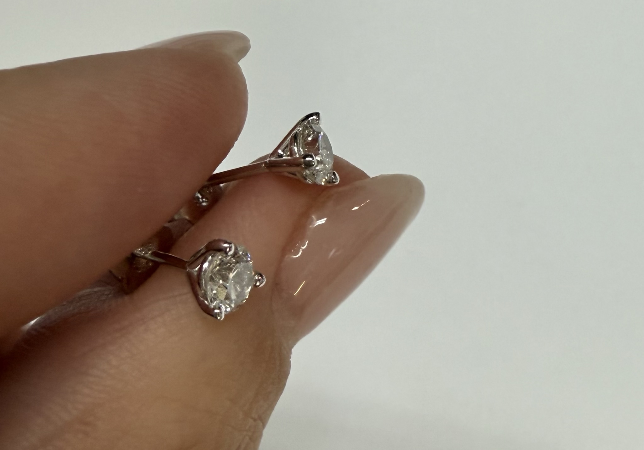 14k White Gold 1/2 Cttw Genuine Round Brilliant Cut Diamond 3 Prong Stud Earrings - Image 5