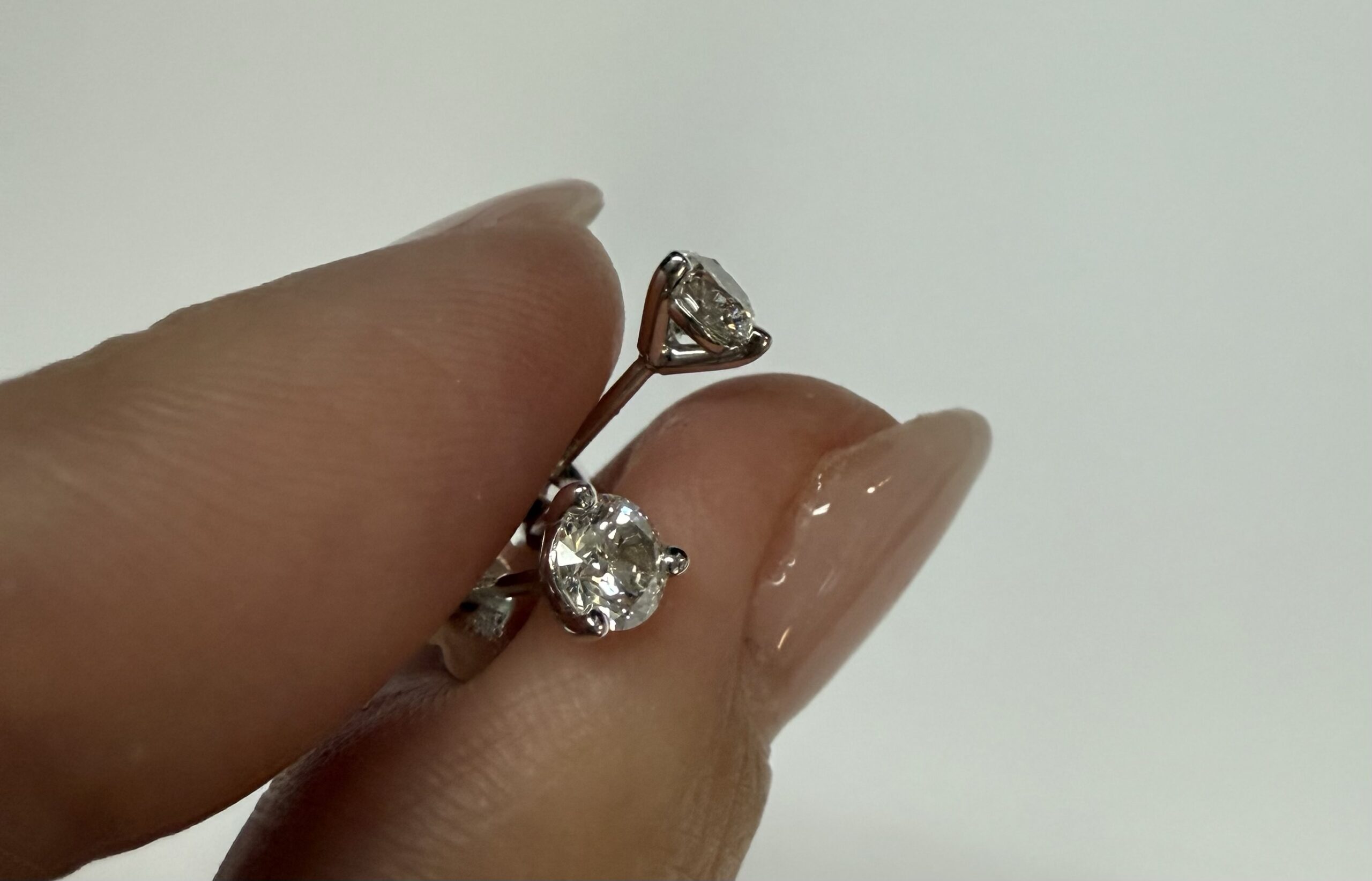 14k White Gold 1/2 Cttw Genuine Round Brilliant Cut Diamond 3 Prong Stud Earrings - Image 6