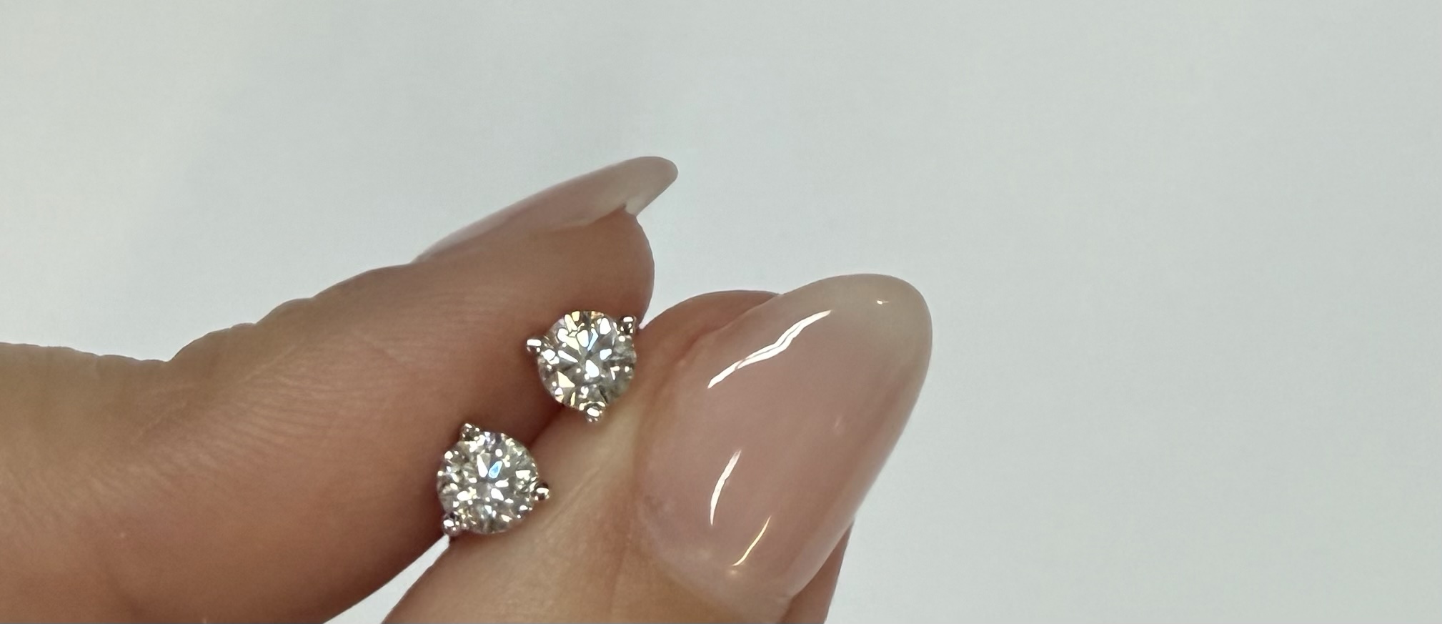 14k White Gold 1/2 Cttw Genuine Round Brilliant Cut Diamond 3 Prong Stud Earrings - Image 2