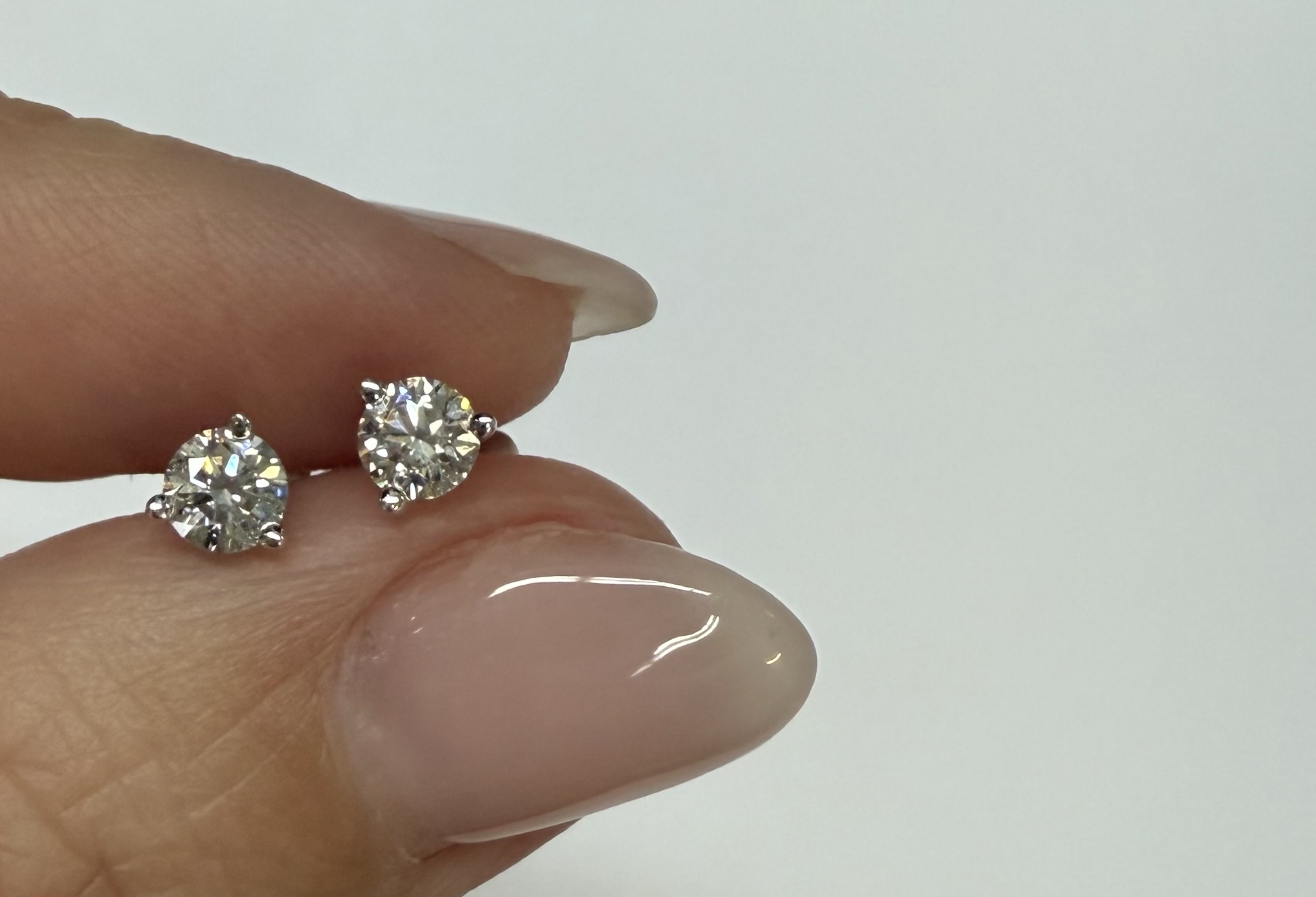 14k White Gold 1/2 Cttw Genuine Round Brilliant Cut Diamond 3 Prong Stud Earrings - Image 9