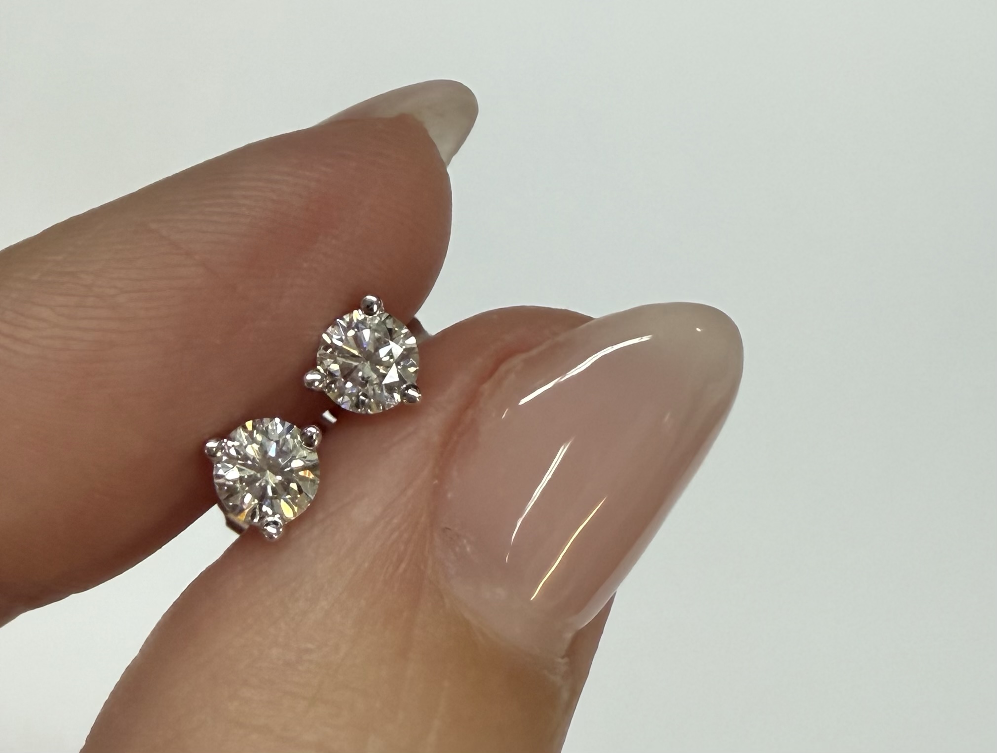 14k White Gold 1/2 Cttw Genuine Round Brilliant Cut Diamond 3 Prong Stud Earrings - Image 13