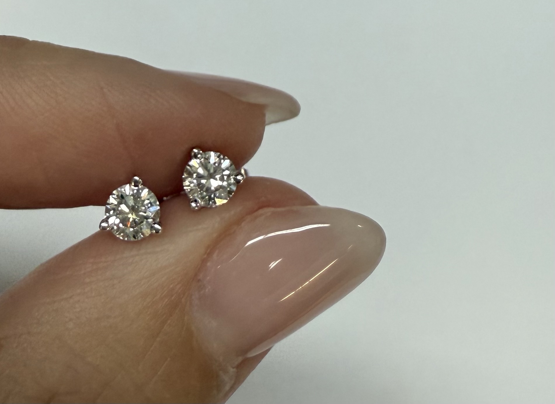 14k White Gold 1/2 Cttw Genuine Round Brilliant Cut Diamond 3 Prong Stud Earrings - Image 14