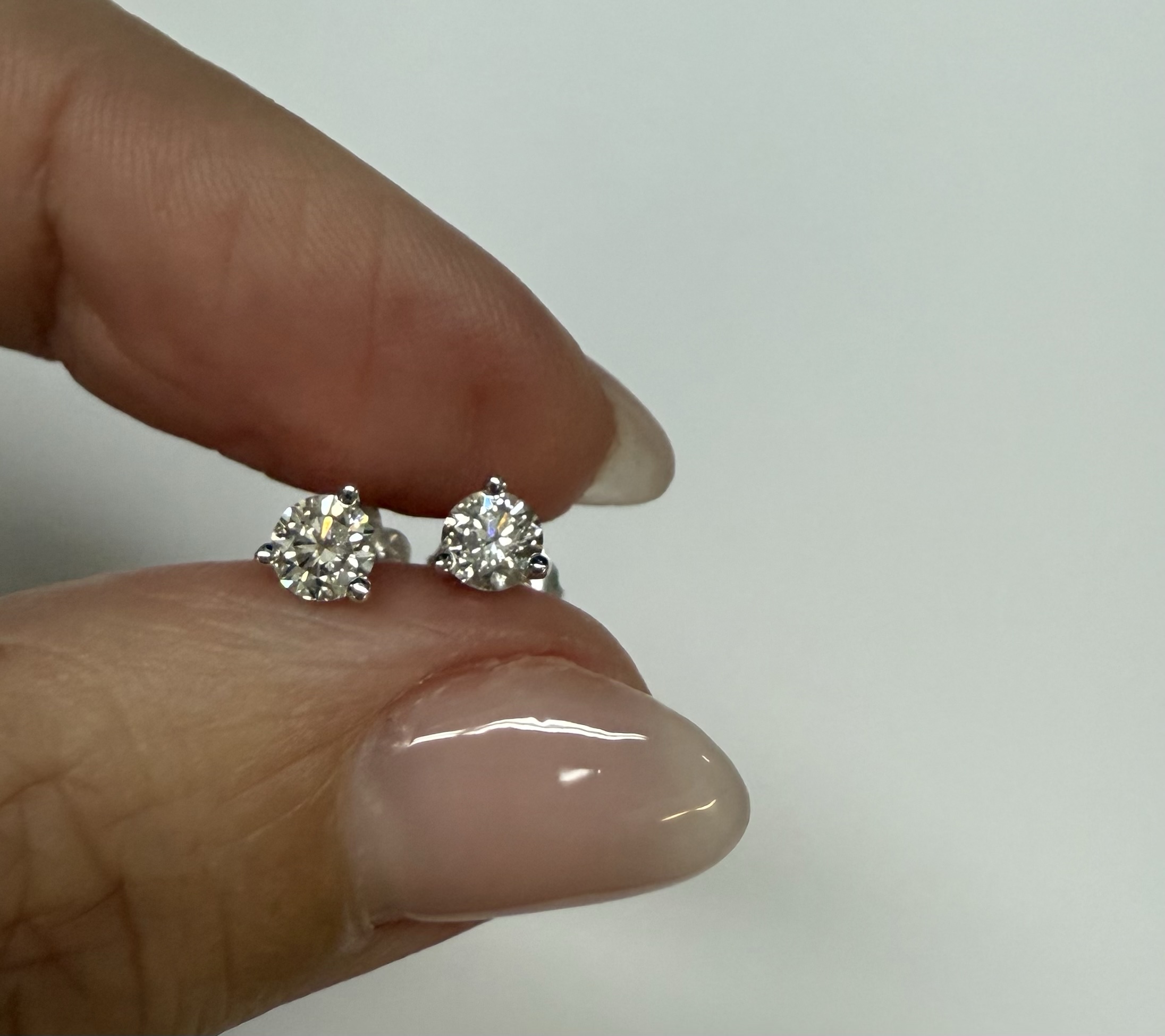 14k White Gold 1/2 Cttw Genuine Round Brilliant Cut Diamond 3 Prong Stud Earrings - Image 16