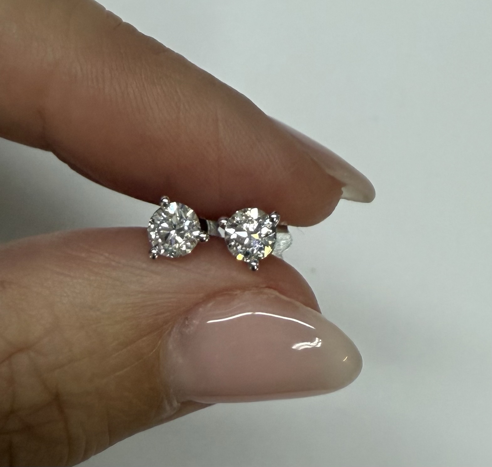 14k White Gold 3 Prong Genuine .60 Cttw Round Brilliant Cut Diamond Stud Earrings