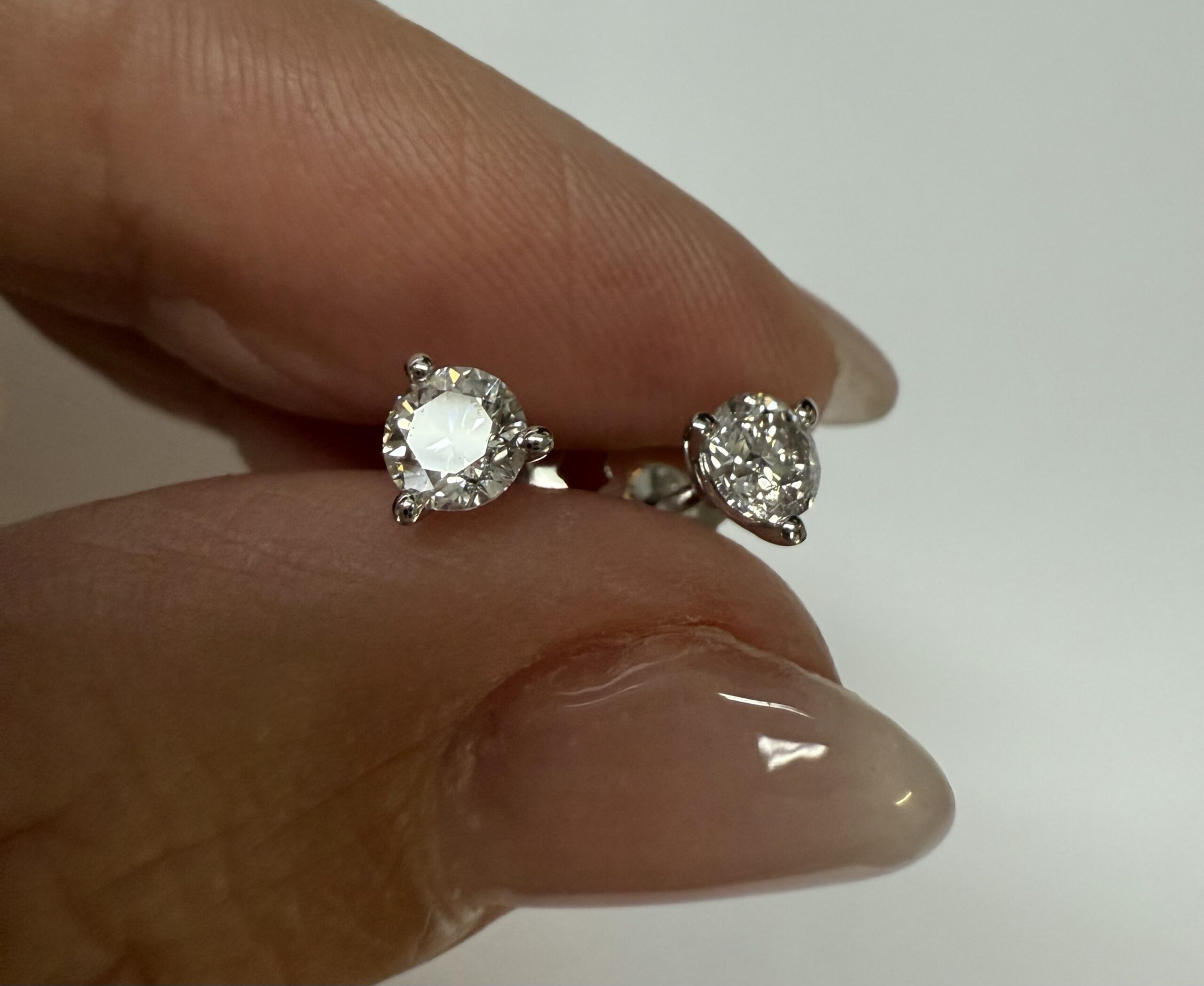14k White Gold 3 Prong Genuine .60 Cttw Round Brilliant Cut Diamond Stud Earrings - Image 3