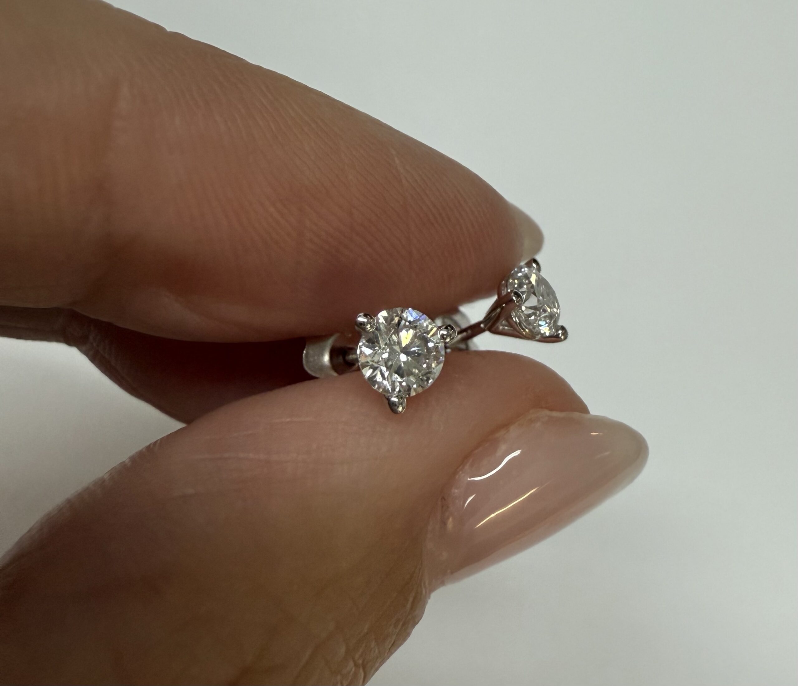 14k White Gold 3 Prong Genuine .60 Cttw Round Brilliant Cut Diamond Stud Earrings - Image 4