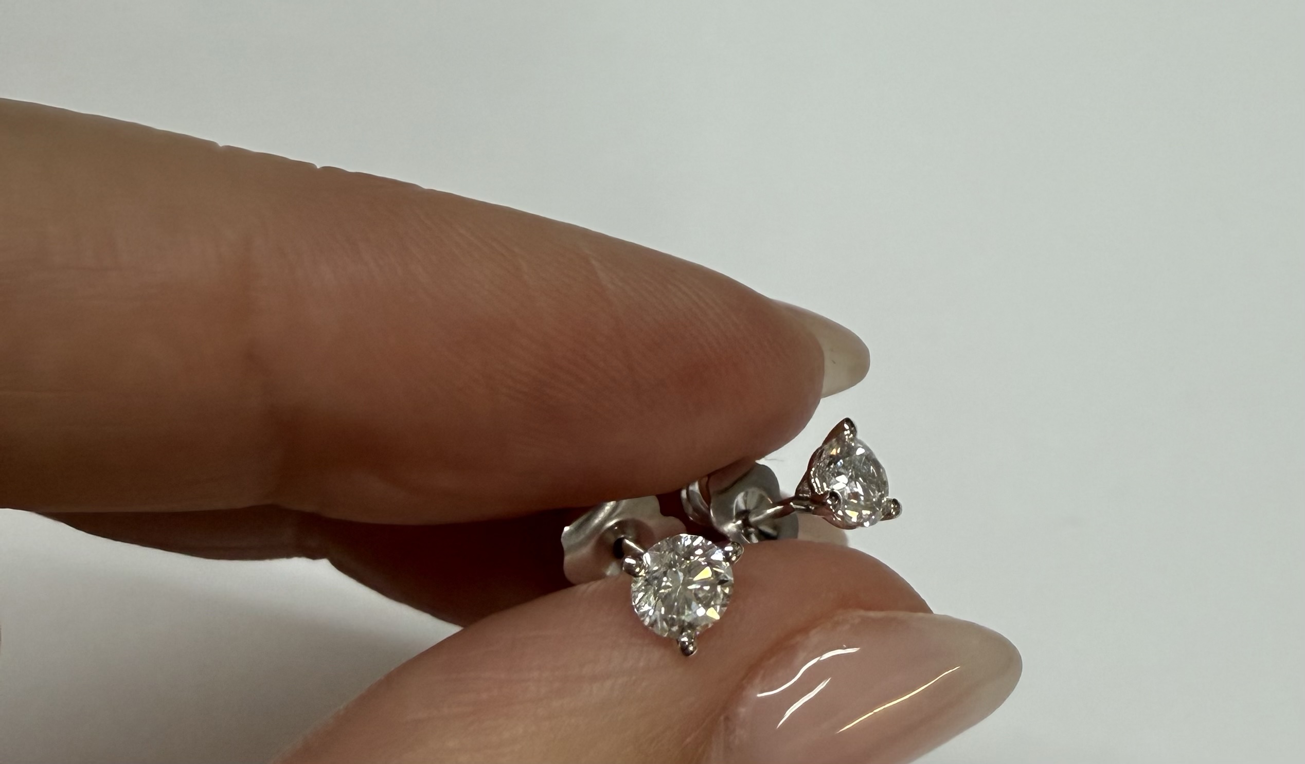 14k White Gold 3 Prong Genuine .60 Cttw Round Brilliant Cut Diamond Stud Earrings - Image 6