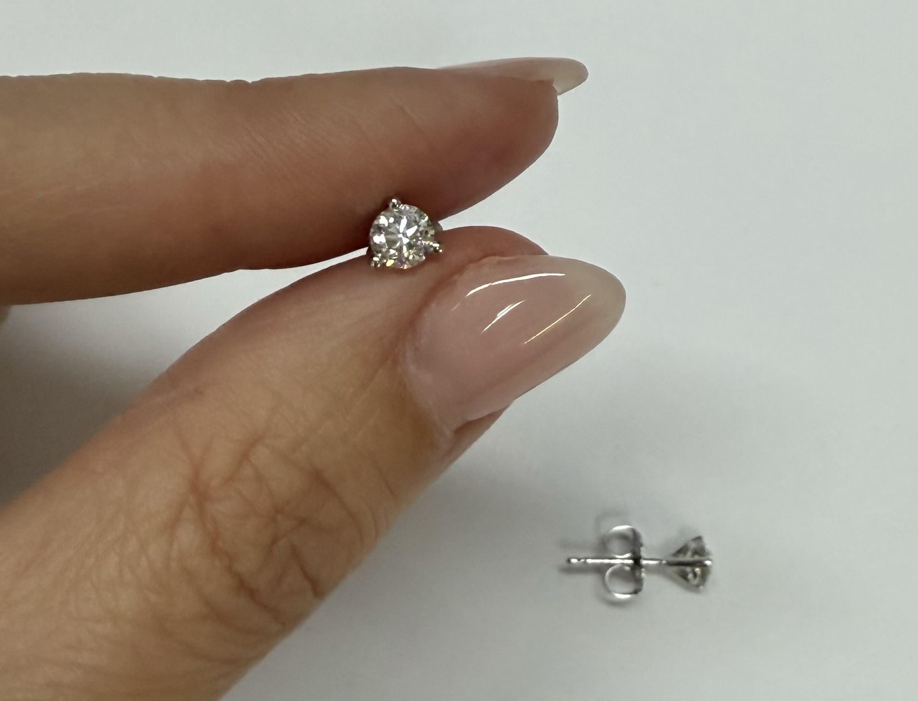 14k White Gold 3 Prong Genuine .60 Cttw Round Brilliant Cut Diamond Stud Earrings - Image 15