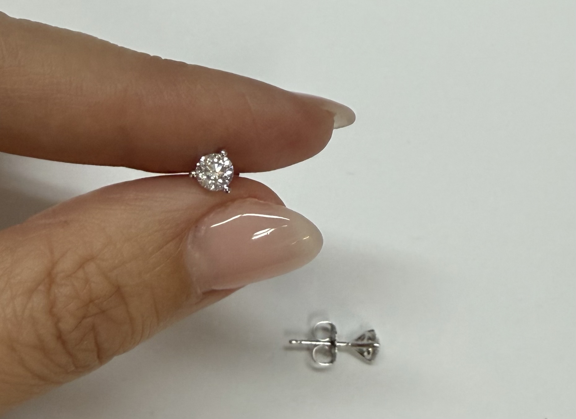 14k White Gold 3 Prong Genuine .60 Cttw Round Brilliant Cut Diamond Stud Earrings - Image 16